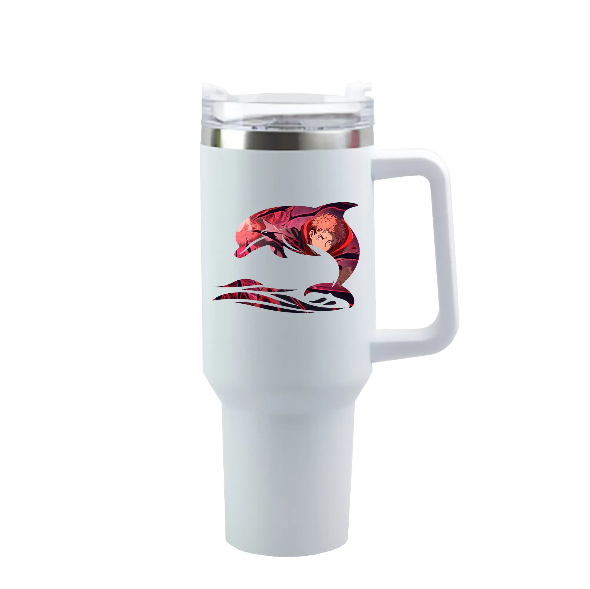呪術廻戦 グッズ,虎杖 悠仁 - 1200mL 車用タンブラー ・ クリスタルステッカー ・ 304ステンレス 内側 ・ 201ステンレス 外側 ・ 保温 保冷 ・ ハンドル＆ストロー付き ・ 通勤 ドライブ アウトドア用