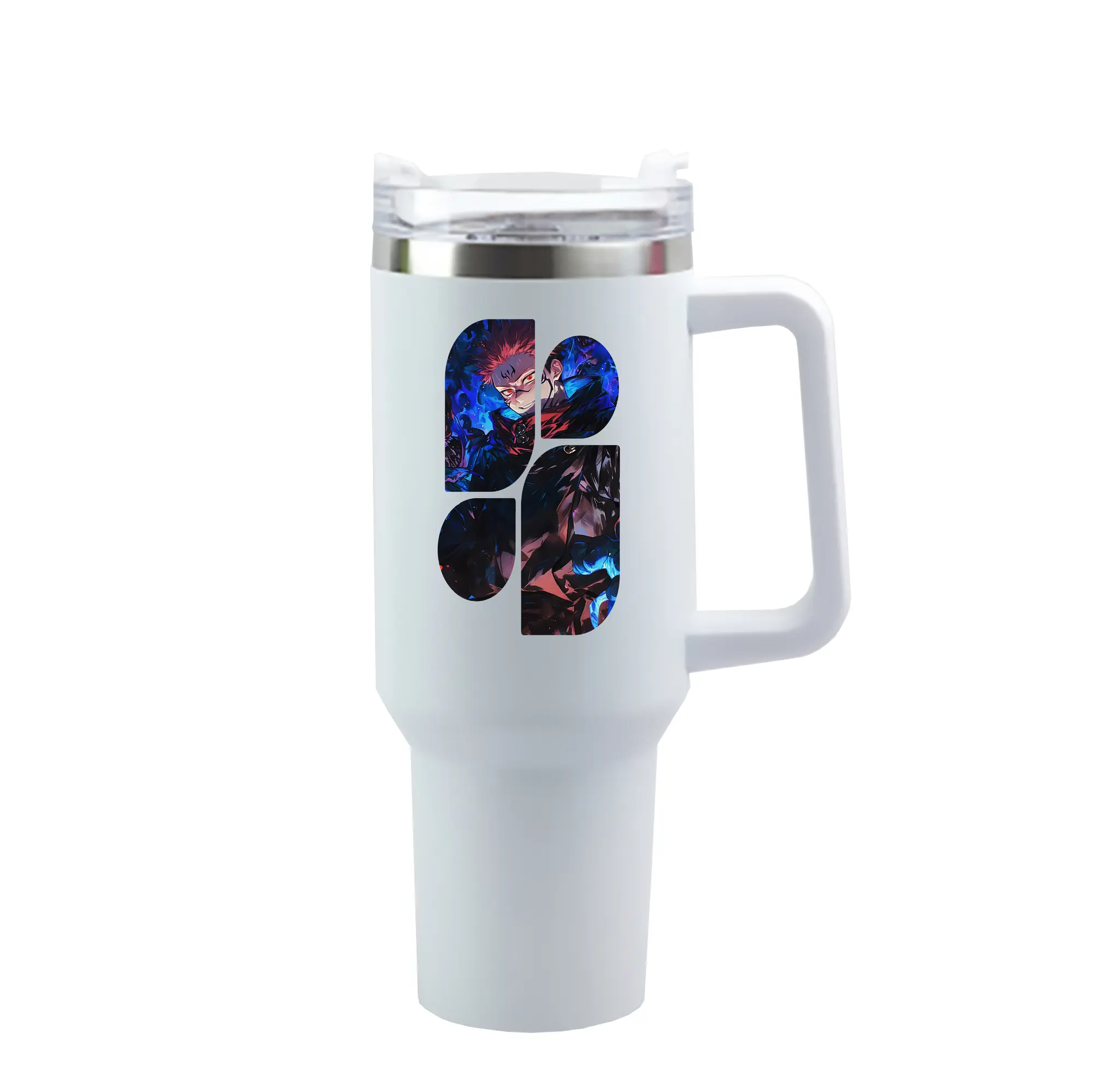呪術廻戦 グッズ,虎杖 悠仁 - 1200mL 車用タンブラー ・ クリスタルステッカー ・ 304ステンレス 内側 ・ 201ステンレス 外側 ・ 保温 保冷 ・ ハンドル＆ストロー付き ・ 通勤 ドライブ アウトドア用