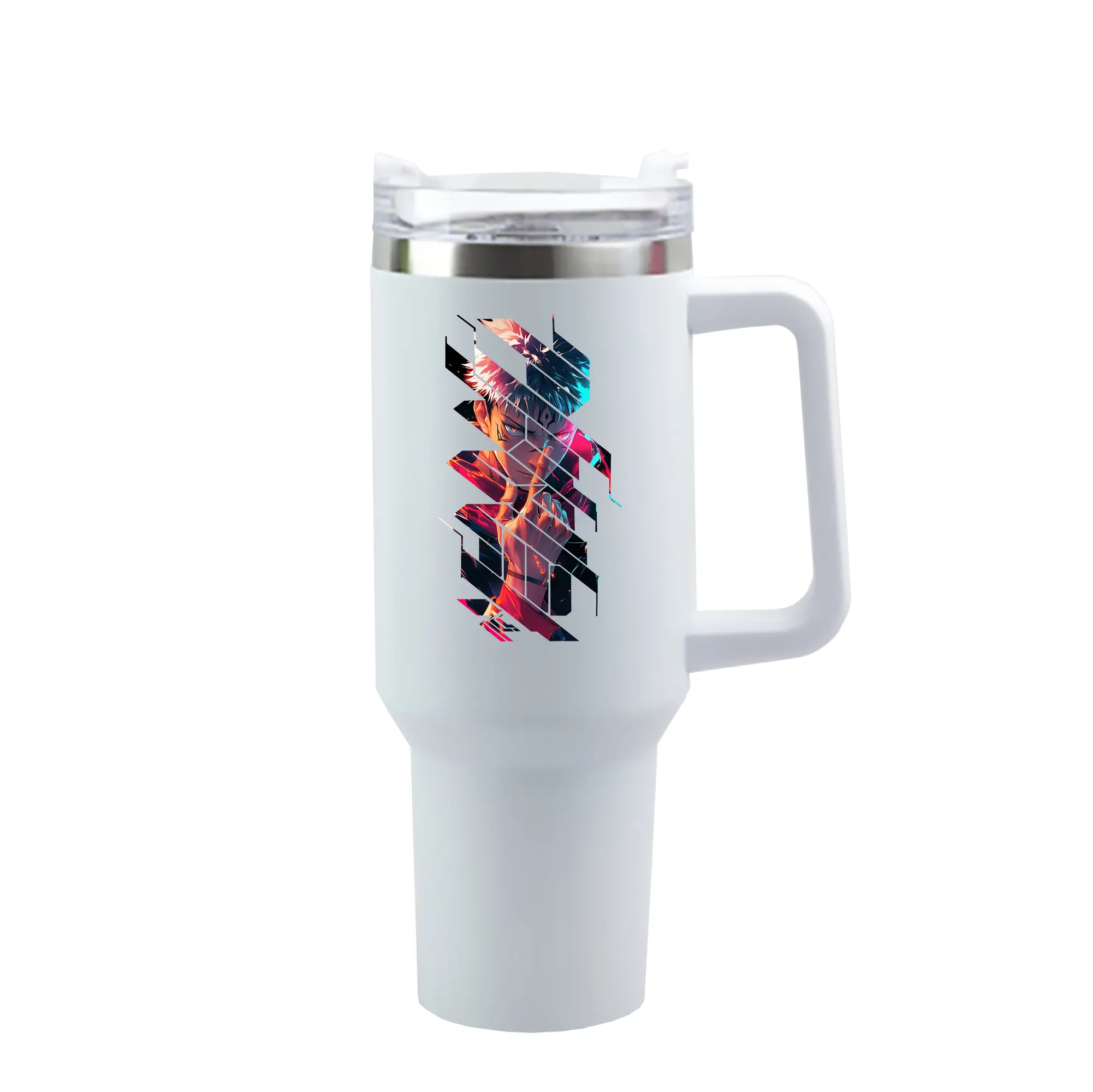 呪術廻戦 グッズ,虎杖 悠仁 - 1200mL 車用タンブラー ・ クリスタルステッカー ・ 304ステンレス 内側 ・ 201ステンレス 外側 ・ 保温 保冷 ・ ハンドル＆ストロー付き ・ 通勤 ドライブ アウトドア用