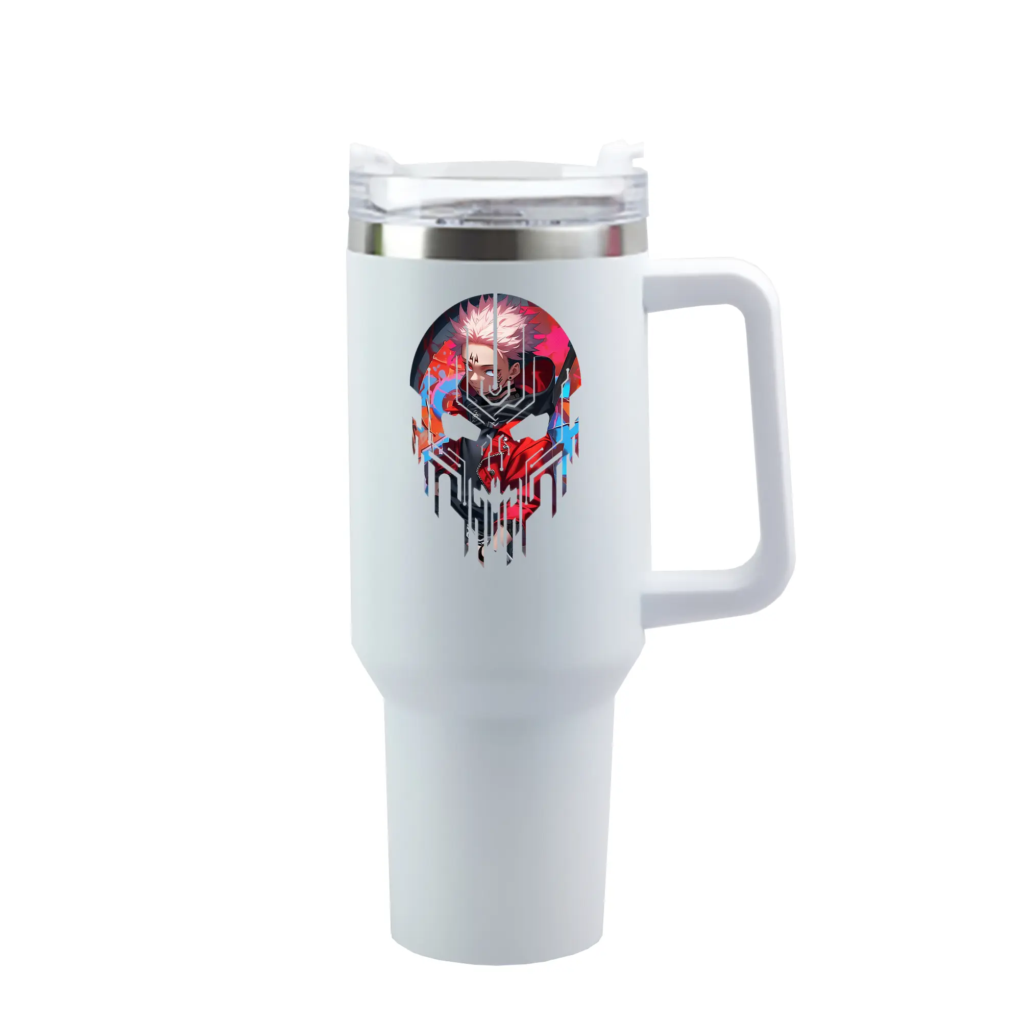 呪術廻戦 グッズ,虎杖 悠仁 - 1200mL 車用タンブラー ・ クリスタルステッカー ・ 304ステンレス 内側 ・ 201ステンレス 外側 ・ 保温 保冷 ・ ハンドル＆ストロー付き ・ 通勤 ドライブ アウトドア用