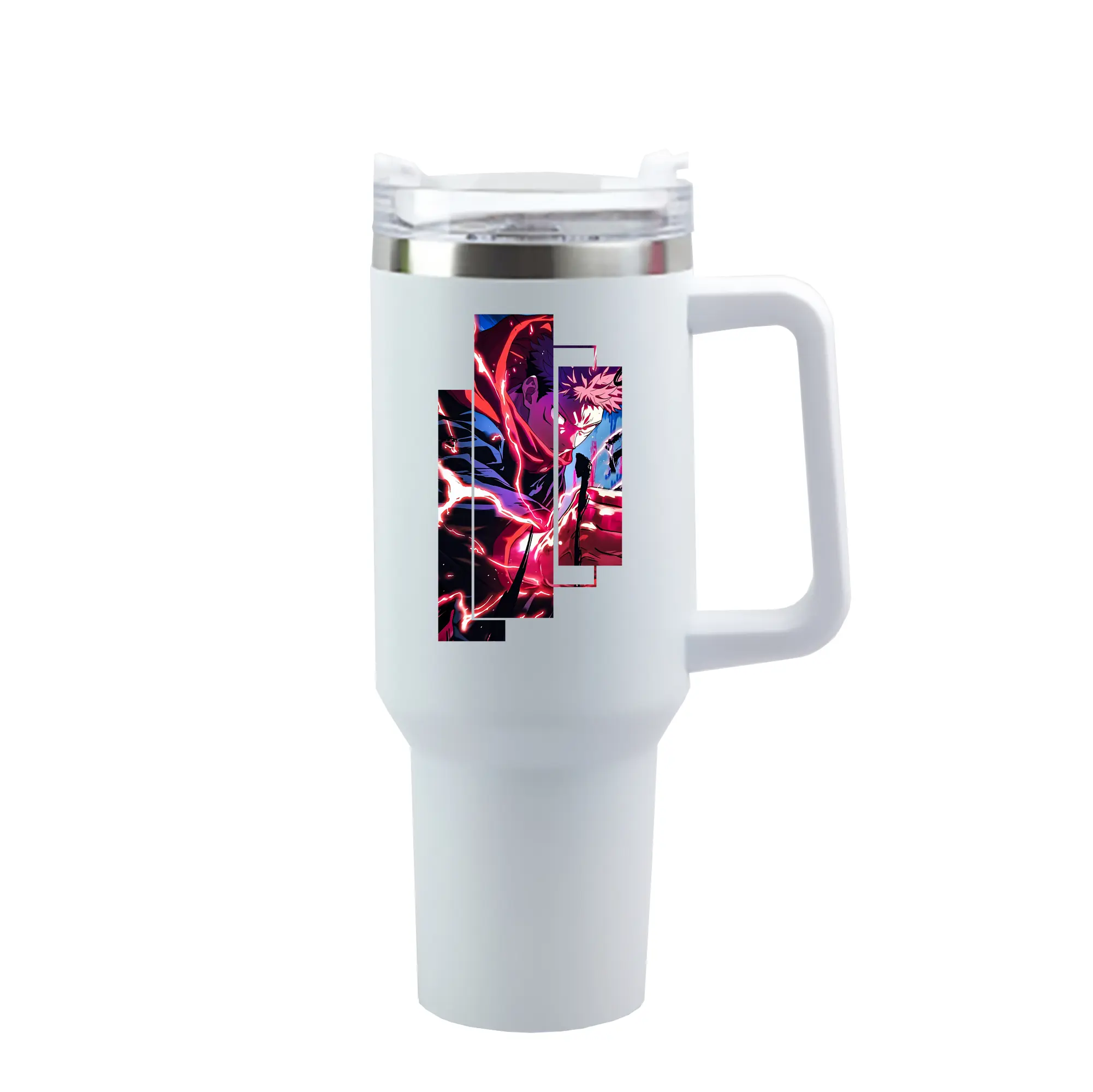 呪術廻戦 グッズ,虎杖 悠仁 - 1200mL 車用タンブラー ・ クリスタルステッカー ・ 304ステンレス 内側 ・ 201ステンレス 外側 ・ 保温 保冷 ・ ハンドル＆ストロー付き ・ 通勤 ドライブ アウトドア用