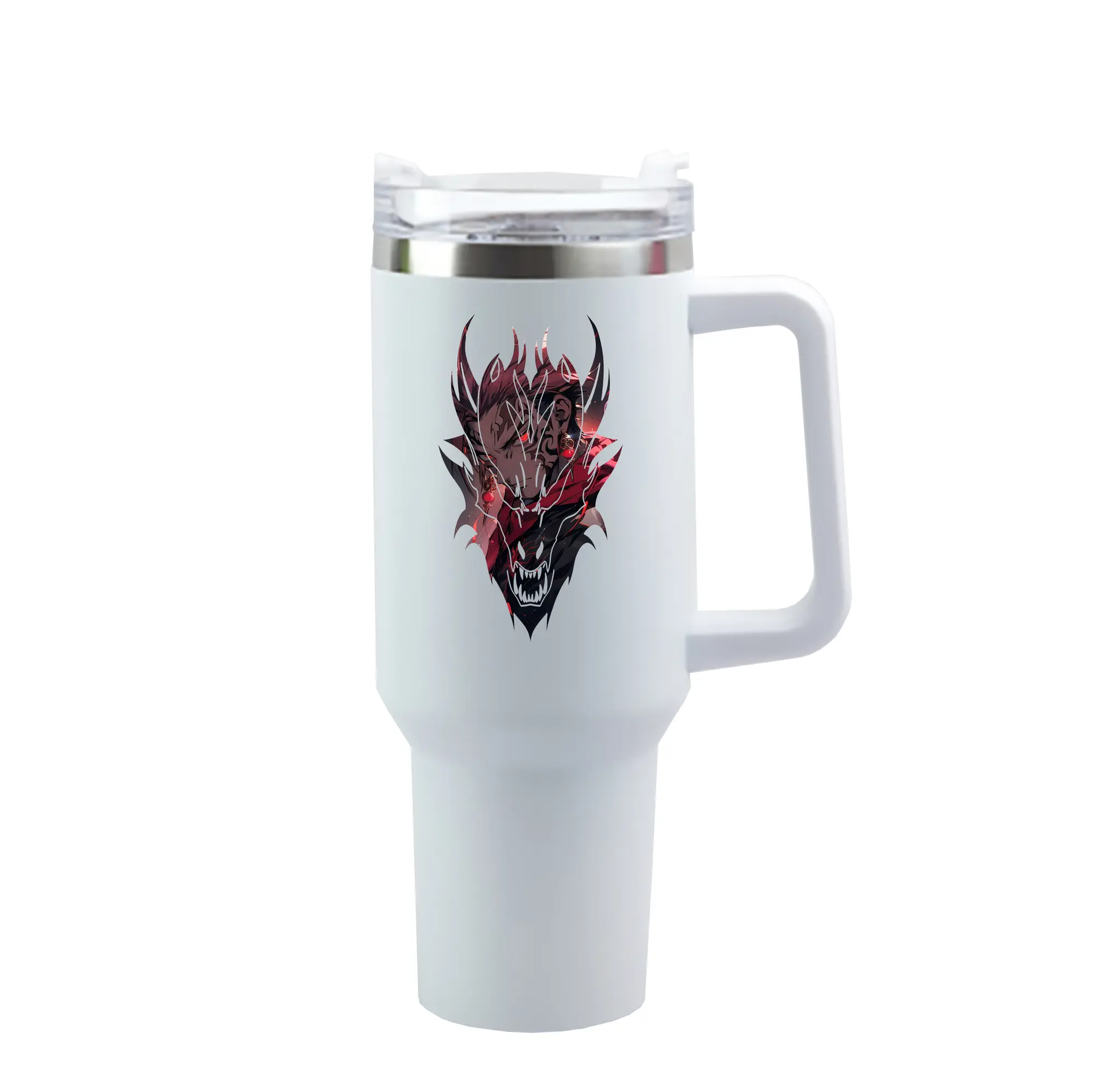 呪術廻戦 グッズ,虎杖 悠仁 - 1200mL 車用タンブラー ・ クリスタルステッカー ・ 304ステンレス 内側 ・ 201ステンレス 外側 ・ 保温 保冷 ・ ハンドル＆ストロー付き ・ 通勤 ドライブ アウトドア用