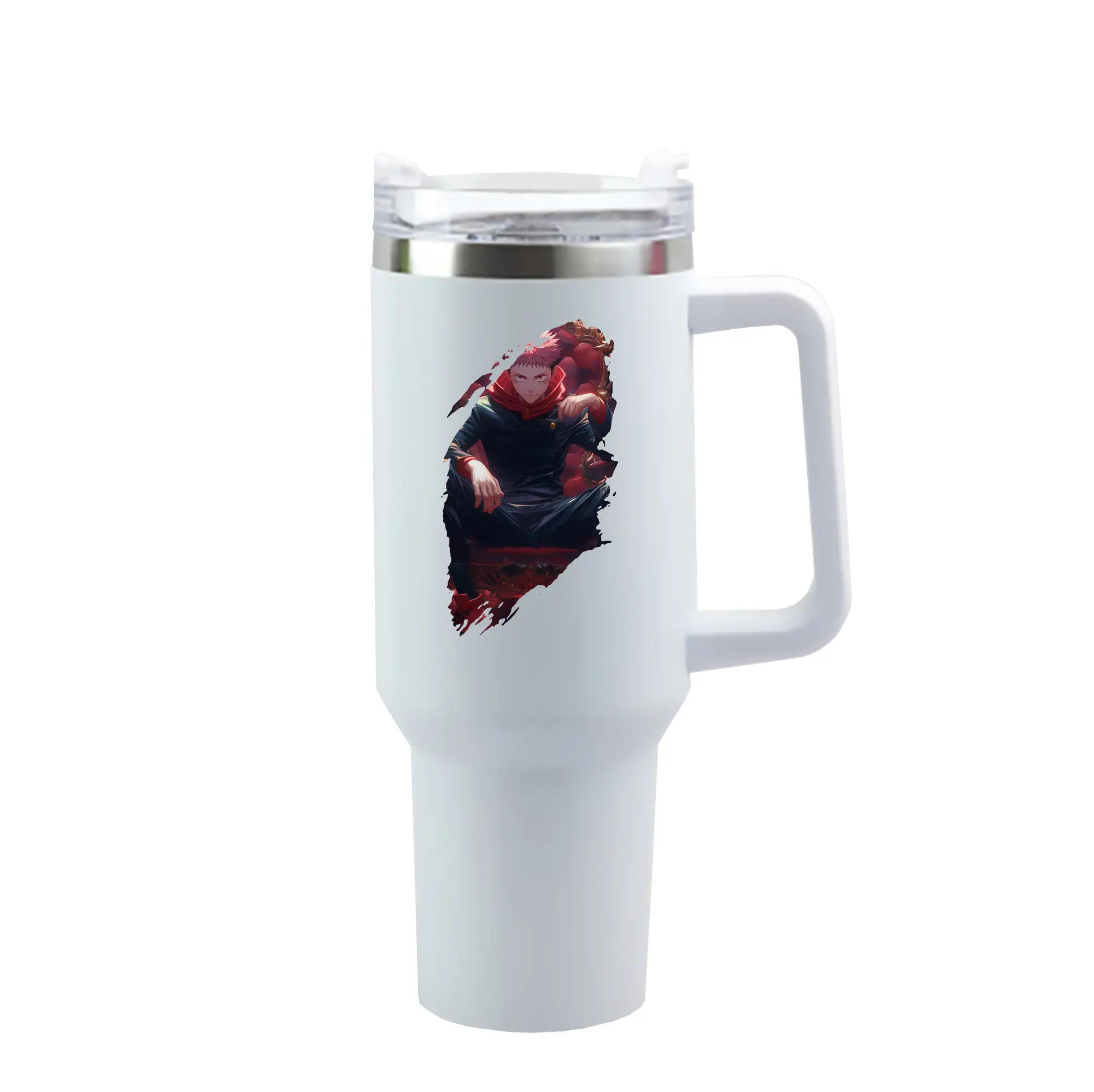 呪術廻戦 グッズ,虎杖 悠仁 - 1200mL 車用タンブラー ・ クリスタルステッカー ・ 304ステンレス 内側 ・ 201ステンレス 外側 ・ 保温 保冷 ・ ハンドル＆ストロー付き ・ 通勤 ドライブ アウトドア用