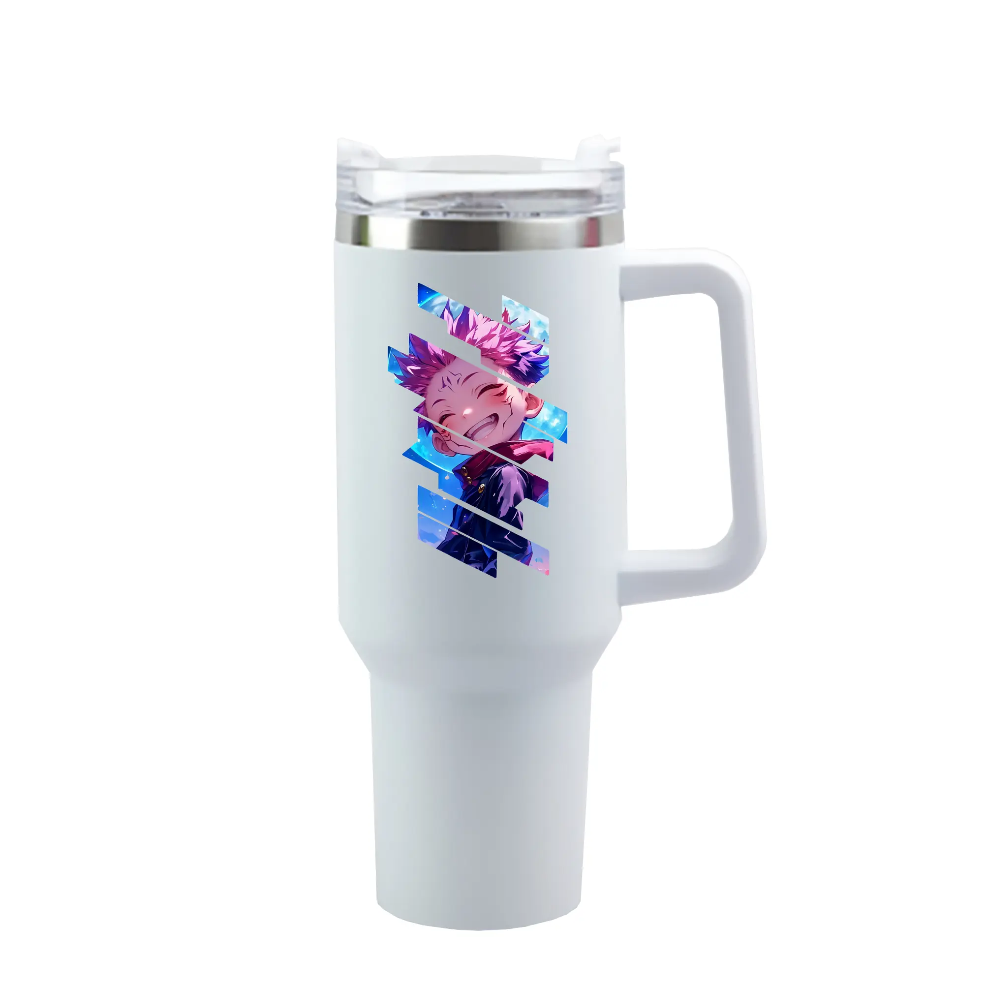 呪術廻戦 グッズ,虎杖 悠仁 - 1200mL 車用タンブラー ・ クリスタルステッカー ・ 304ステンレス 内側 ・ 201ステンレス 外側 ・ 保温 保冷 ・ ハンドル＆ストロー付き ・ 通勤 ドライブ アウトドア用