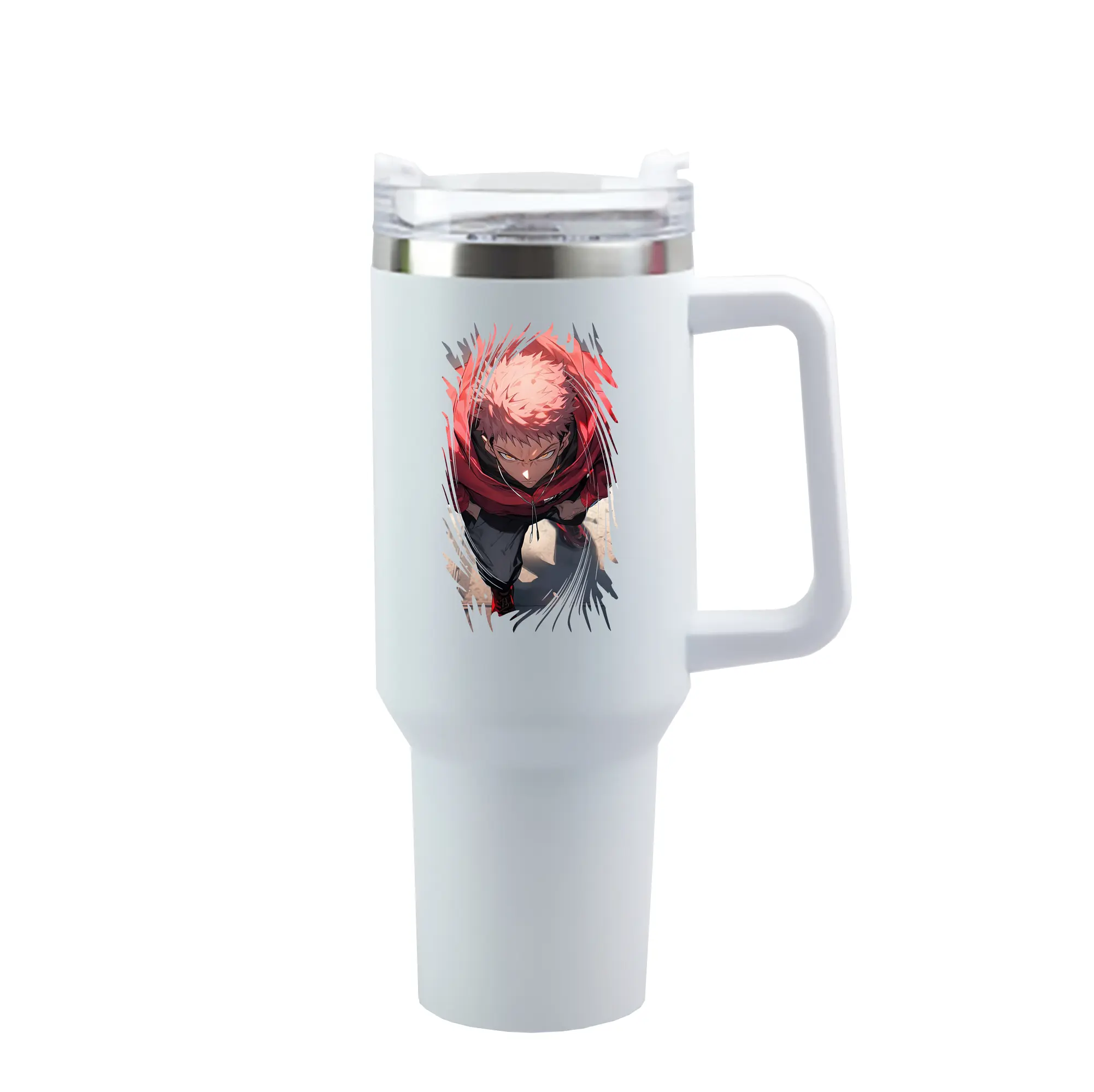 呪術廻戦 グッズ,虎杖 悠仁 - 1200mL 車用タンブラー ・ クリスタルステッカー ・ 304ステンレス 内側 ・ 201ステンレス 外側 ・ 保温 保冷 ・ ハンドル＆ストロー付き ・ 通勤 ドライブ アウトドア用