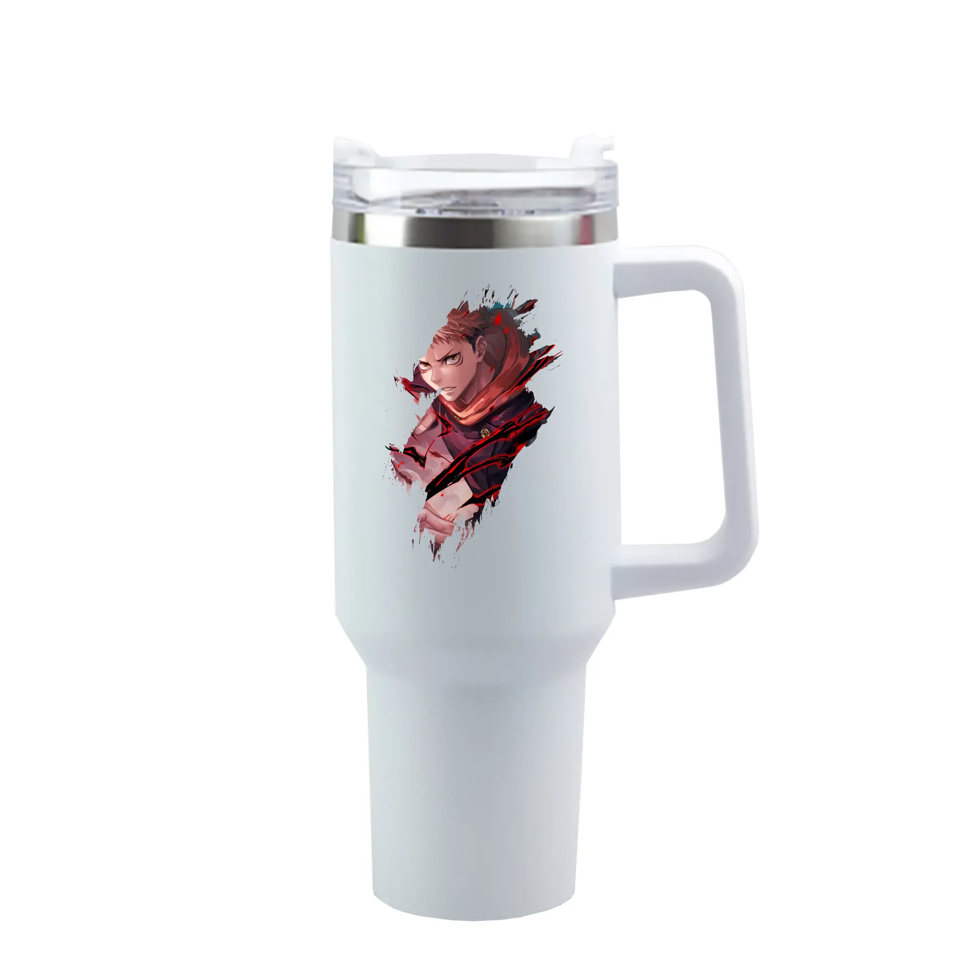 呪術廻戦 グッズ,虎杖 悠仁 - 1200mL 車用タンブラー ・ クリスタルステッカー ・ 304ステンレス 内側 ・ 201ステンレス 外側 ・ 保温 保冷 ・ ハンドル＆ストロー付き ・ 通勤 ドライブ アウトドア用