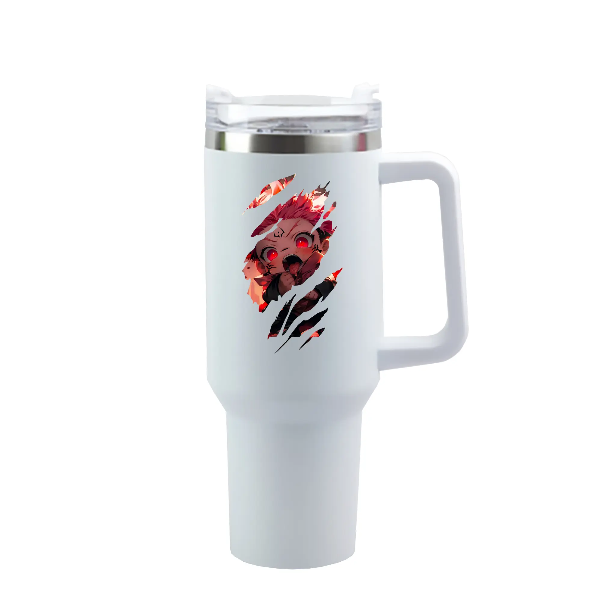 呪術廻戦 グッズ,虎杖 悠仁 - 1200mL 車用タンブラー ・ クリスタルステッカー ・ 304ステンレス 内側 ・ 201ステンレス 外側 ・ 保温 保冷 ・ ハンドル＆ストロー付き ・ 通勤 ドライブ アウトドア用