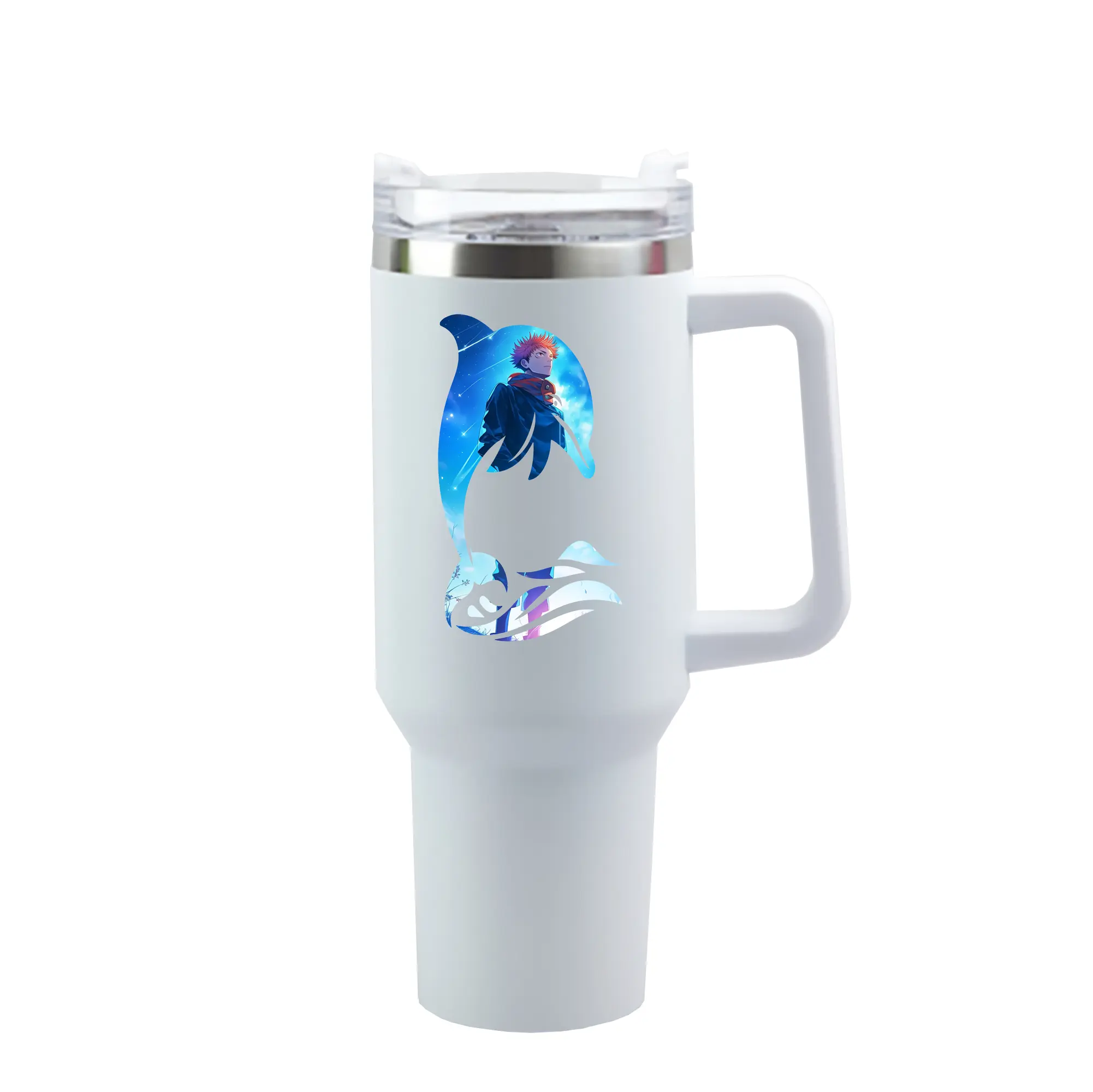 呪術廻戦 グッズ,虎杖 悠仁 - 1200mL 車用タンブラー ・ クリスタルステッカー ・ 304ステンレス 内側 ・ 201ステンレス 外側 ・ 保温 保冷 ・ ハンドル＆ストロー付き ・ 通勤 ドライブ アウトドア用