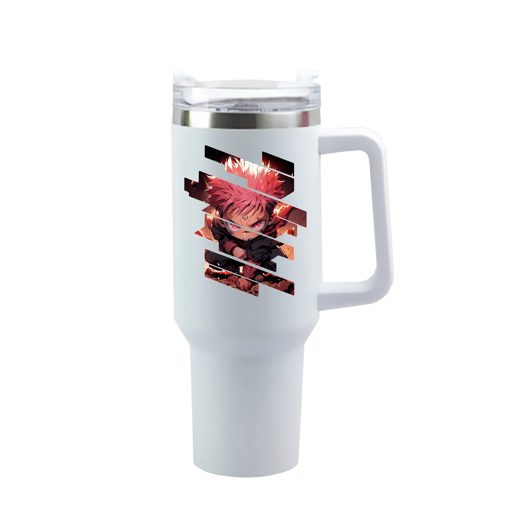 呪術廻戦 グッズ,虎杖 悠仁 - 1200mL 車用タンブラー ・ クリスタルステッカー ・ 304ステンレス 内側 ・ 201ステンレス 外側 ・ 保温 保冷 ・ ハンドル＆ストロー付き ・ 通勤 ドライブ アウトドア用