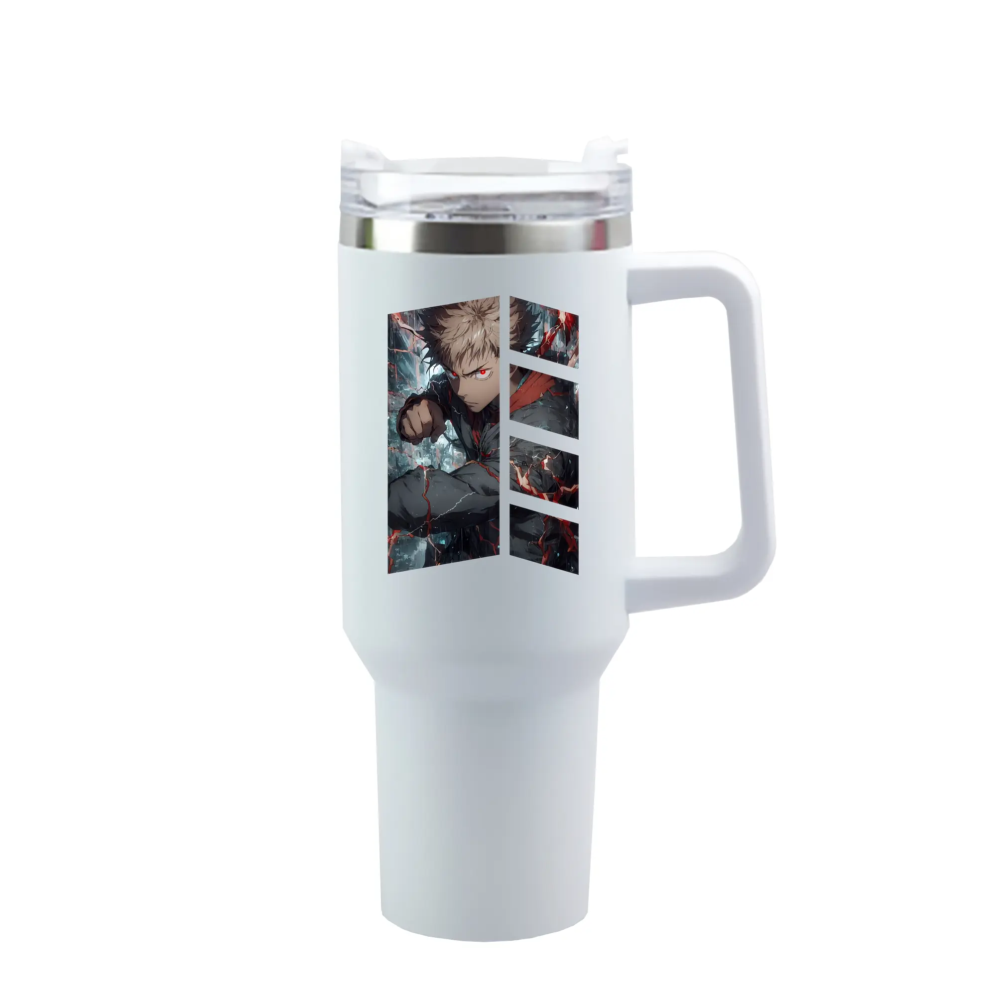 呪術廻戦 グッズ,虎杖 悠仁 - 1200mL 車用タンブラー ・ クリスタルステッカー ・ 304ステンレス 内側 ・ 201ステンレス 外側 ・ 保温 保冷 ・ ハンドル＆ストロー付き ・ 通勤 ドライブ アウトドア用