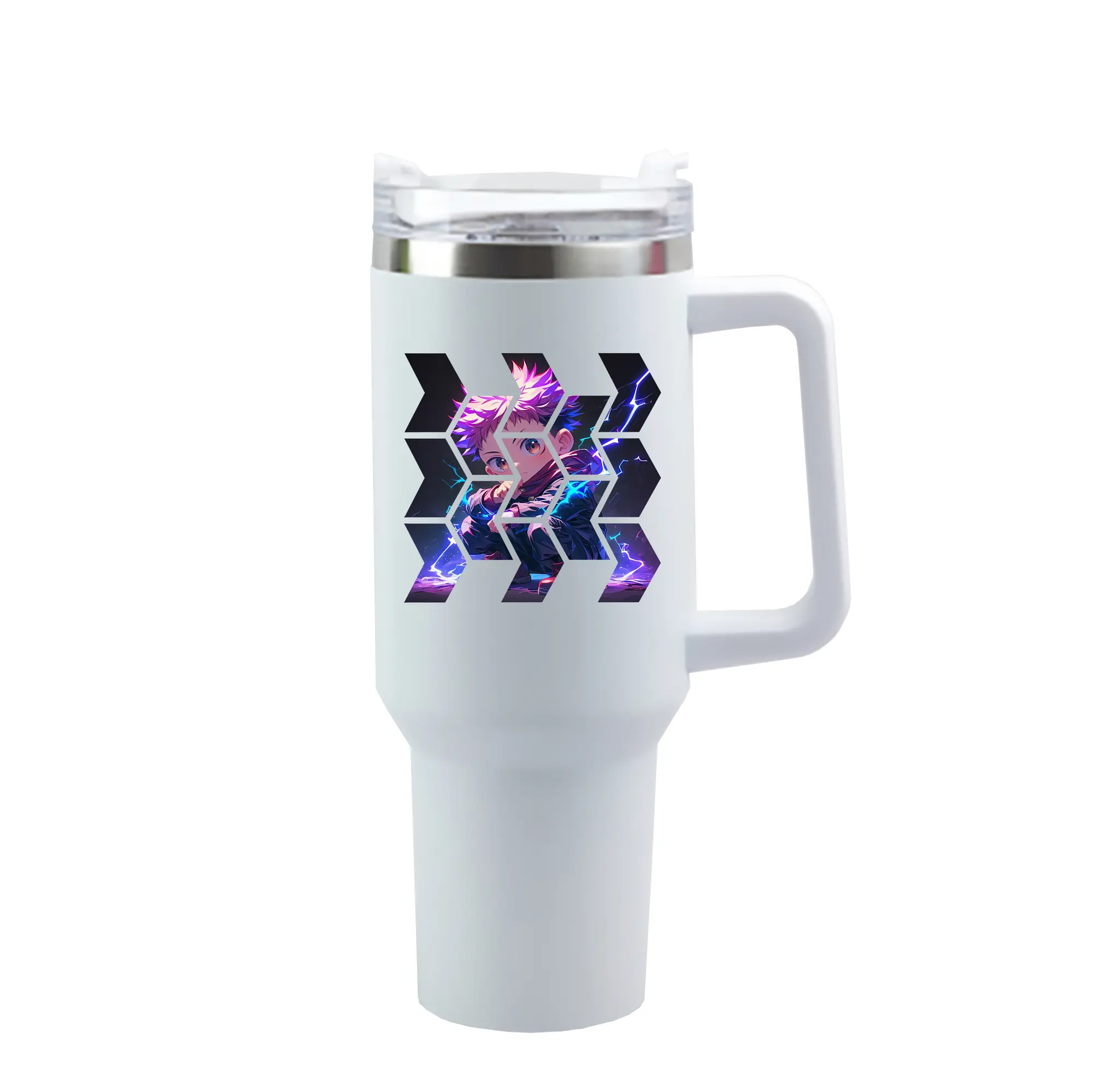 呪術廻戦 グッズ,虎杖 悠仁 - 1200mL 車用タンブラー ・ クリスタルステッカー ・ 304ステンレス 内側 ・ 201ステンレス 外側 ・ 保温 保冷 ・ ハンドル＆ストロー付き ・ 通勤 ドライブ アウトドア用