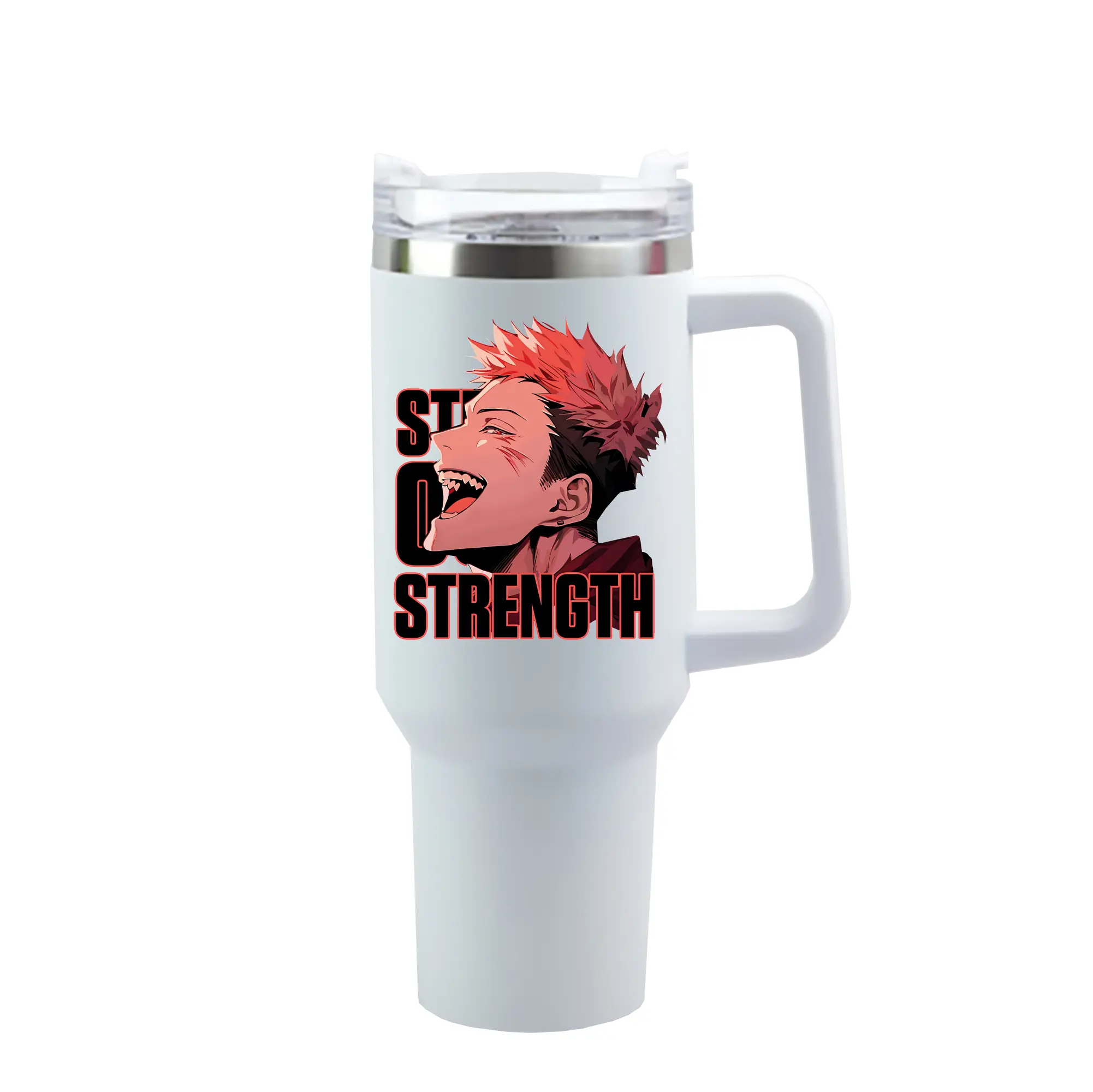 呪術廻戦 グッズ,虎杖 悠仁 - 1200mL 車用タンブラー ・ クリスタルステッカー ・ 304ステンレス 内側 ・ 201ステンレス 外側 ・ 保温 保冷 ・ ハンドル＆ストロー付き ・ 通勤 ドライブ アウトドア用