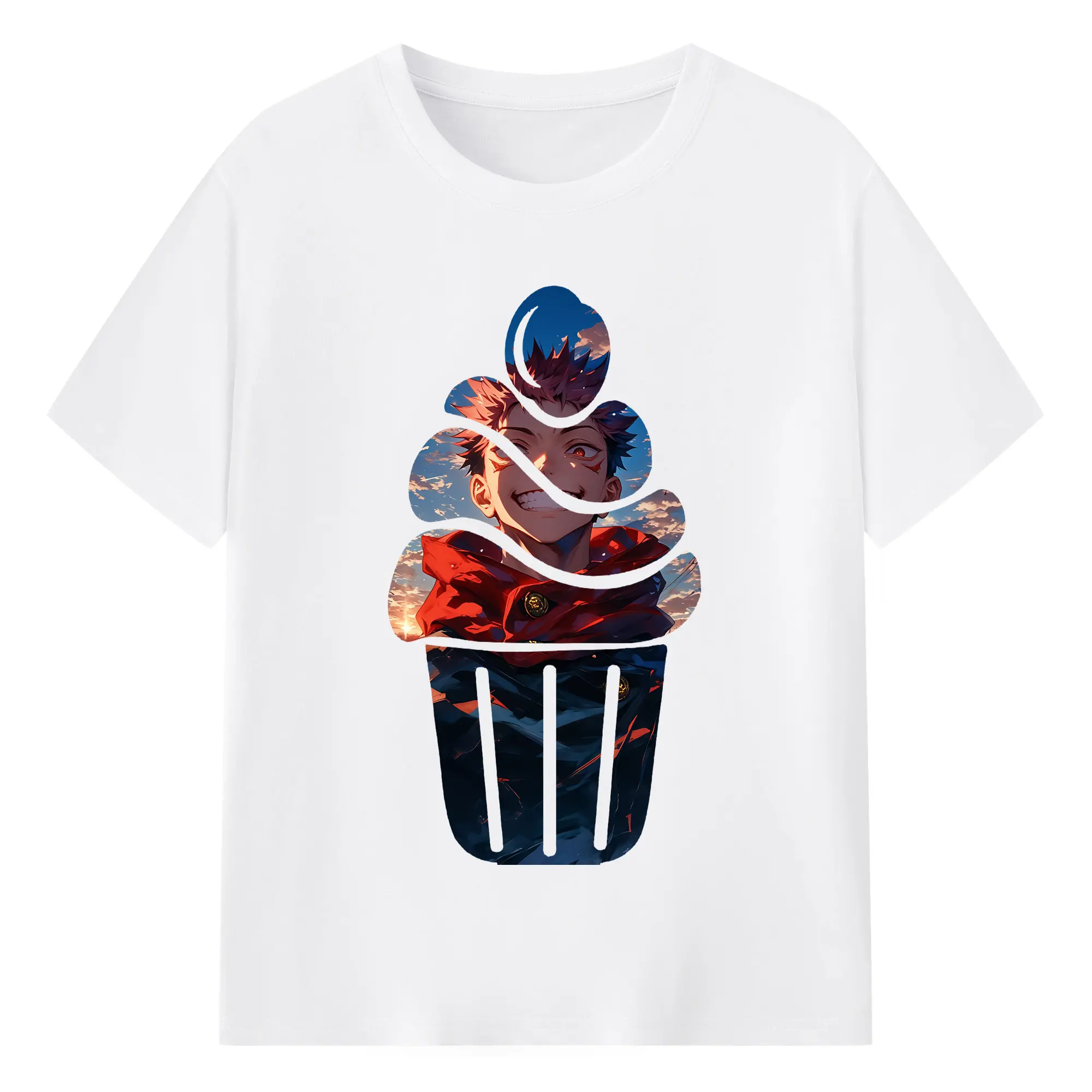 呪術廻戦 グッズ,虎杖 悠仁 - 綿100％ 半袖Tシャツ ・ フロントプリント ・ 快適 通気性 ・ 日常使い 散歩 スポーツ用