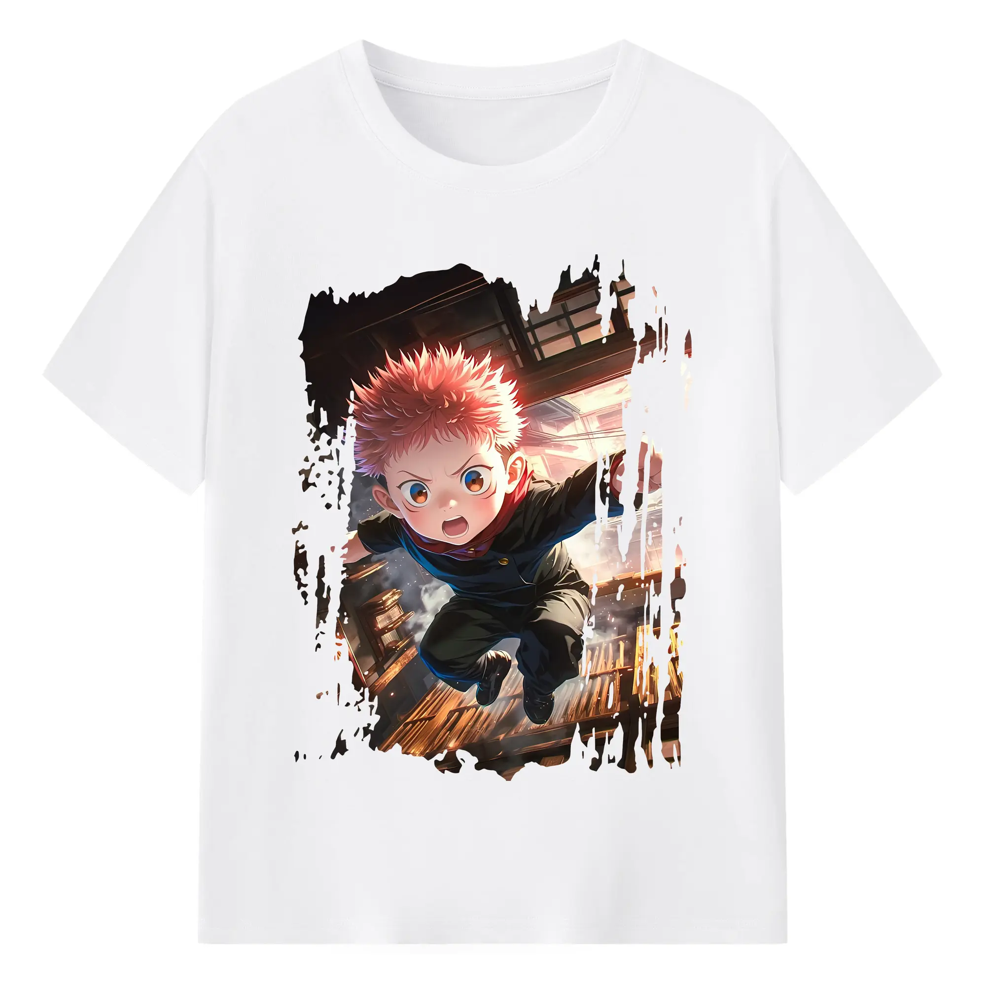 呪術廻戦 グッズ,虎杖 悠仁 - 綿100％ 半袖Tシャツ ・ フロントプリント ・ 快適 通気性 ・ 日常使い 散歩 スポーツ用