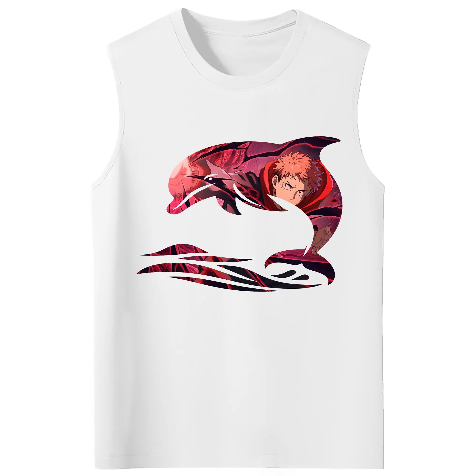 呪術廻戦 グッズ,虎杖 悠仁 - コットン100％ タンクトップ ・ フロントプリント ・ タイトフィット ・ 快適 通気性 ・ スポーツ カジュアル 散歩用