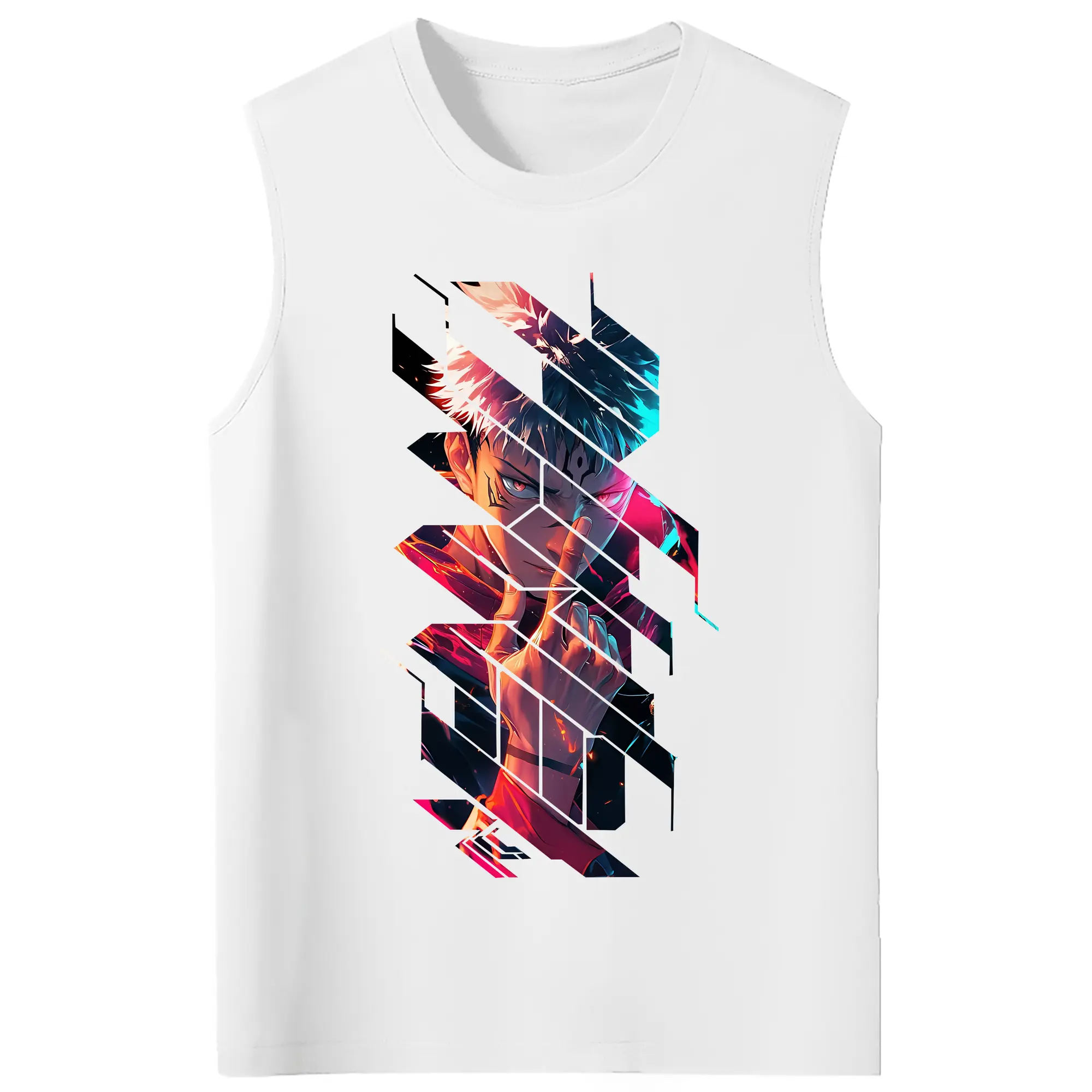 呪術廻戦 グッズ,虎杖 悠仁 - コットン100％ タンクトップ ・ フロントプリント ・ タイトフィット ・ 快適 通気性 ・ スポーツ カジュアル 散歩用