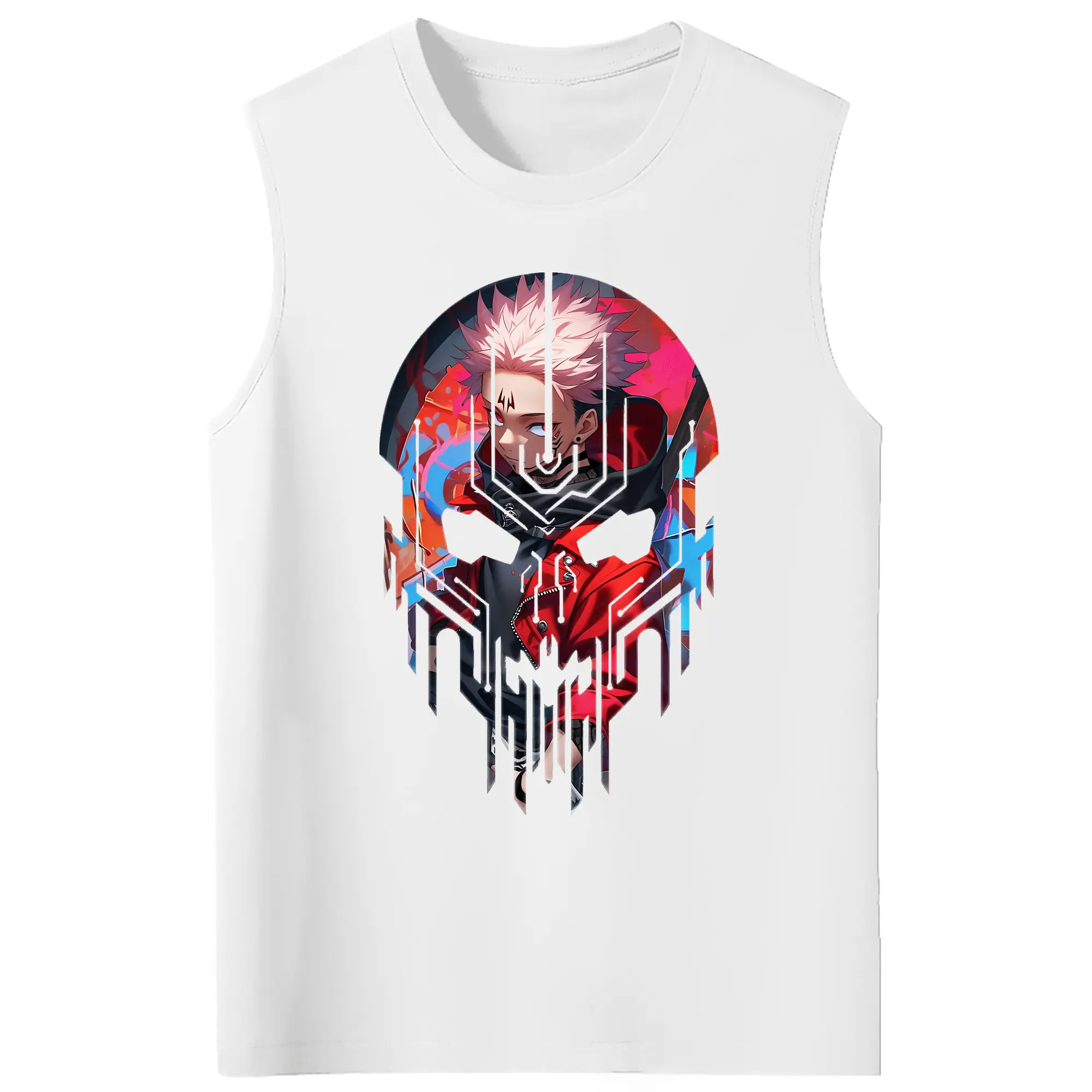 呪術廻戦 グッズ,虎杖 悠仁 - コットン100％ タンクトップ ・ フロントプリント ・ タイトフィット ・ 快適 通気性 ・ スポーツ カジュアル 散歩用