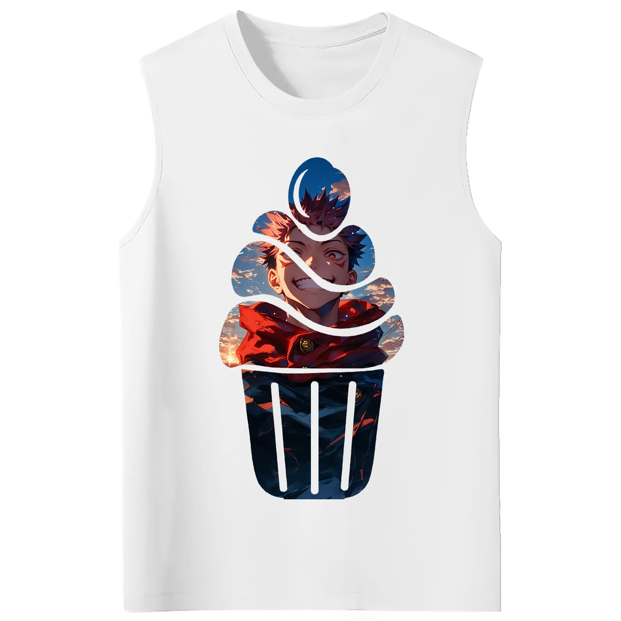 呪術廻戦 グッズ,虎杖 悠仁 - コットン100％ タンクトップ ・ フロントプリント ・ タイトフィット ・ 快適 通気性 ・ スポーツ カジュアル 散歩用