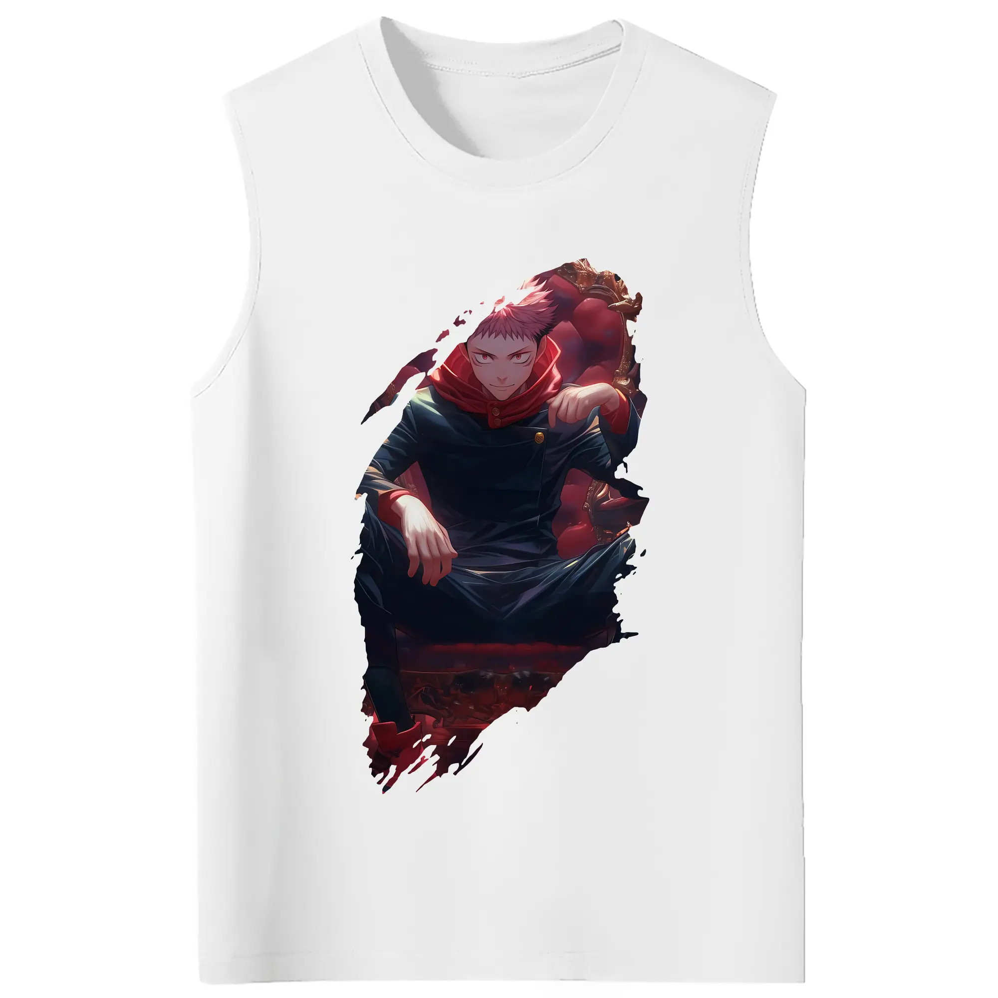 呪術廻戦 グッズ,虎杖 悠仁 - コットン100％ タンクトップ ・ フロントプリント ・ タイトフィット ・ 快適 通気性 ・ スポーツ カジュアル 散歩用