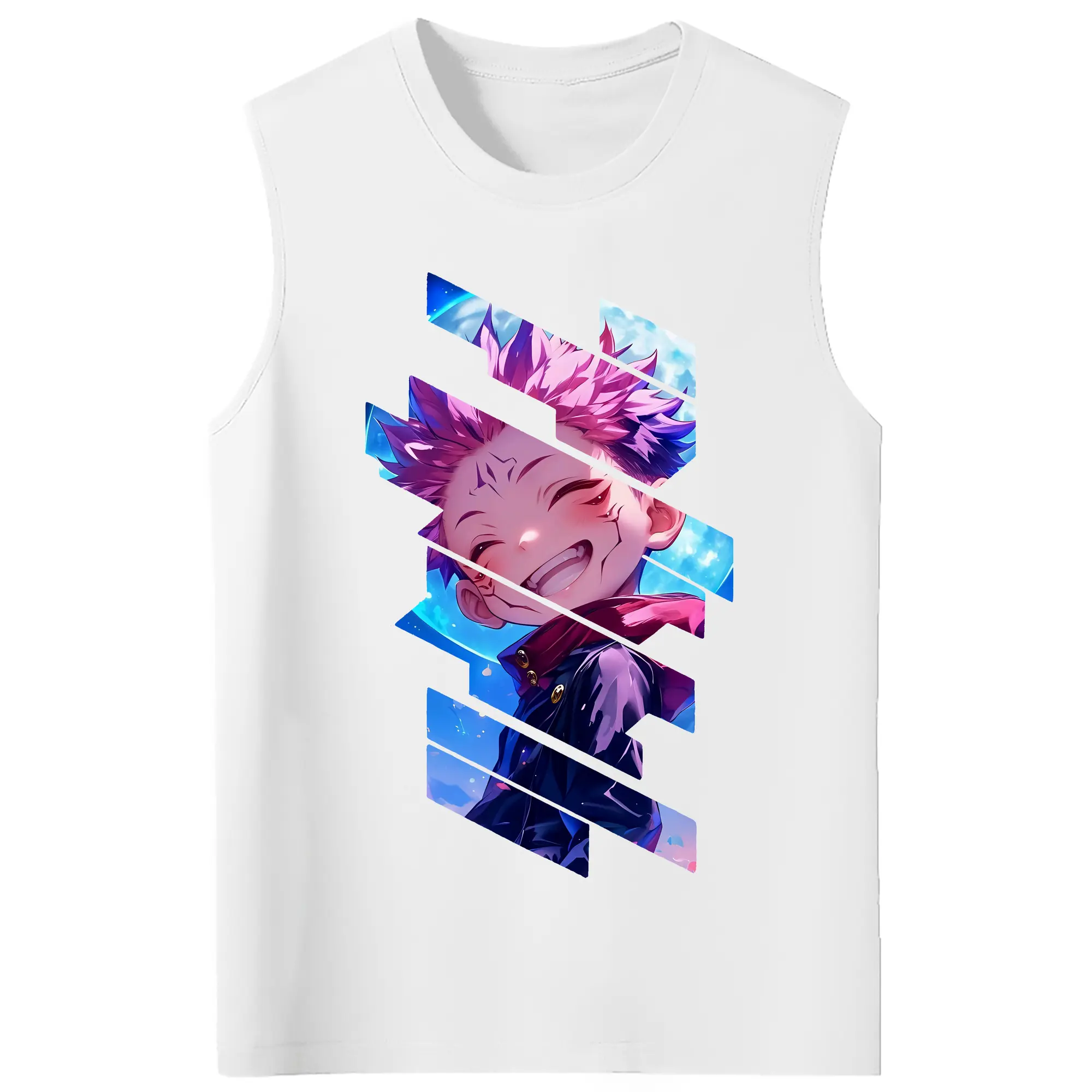 呪術廻戦 グッズ,虎杖 悠仁 - コットン100％ タンクトップ ・ フロントプリント ・ タイトフィット ・ 快適 通気性 ・ スポーツ カジュアル 散歩用