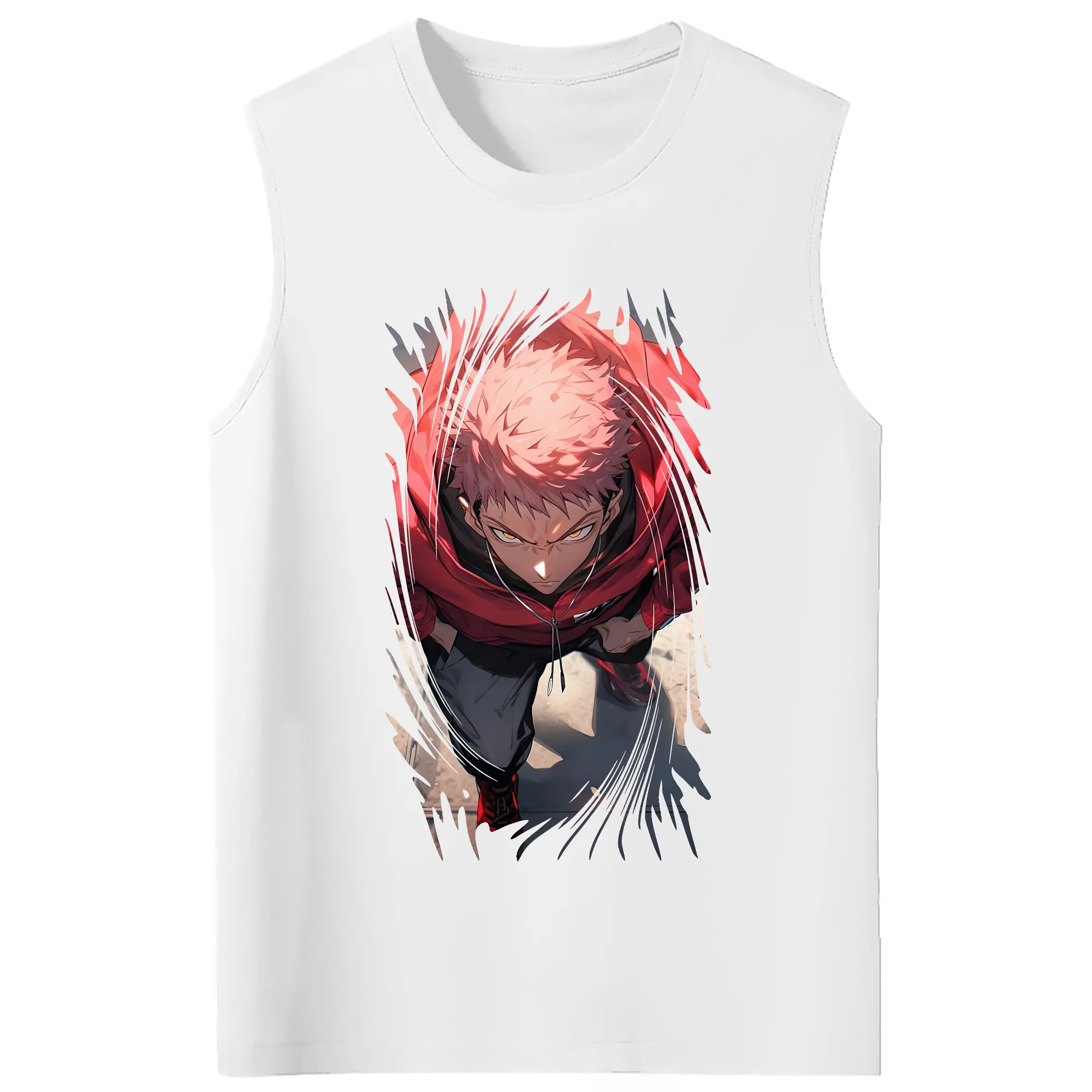 呪術廻戦 グッズ,虎杖 悠仁 - コットン100％ タンクトップ ・ フロントプリント ・ タイトフィット ・ 快適 通気性 ・ スポーツ カジュアル 散歩用