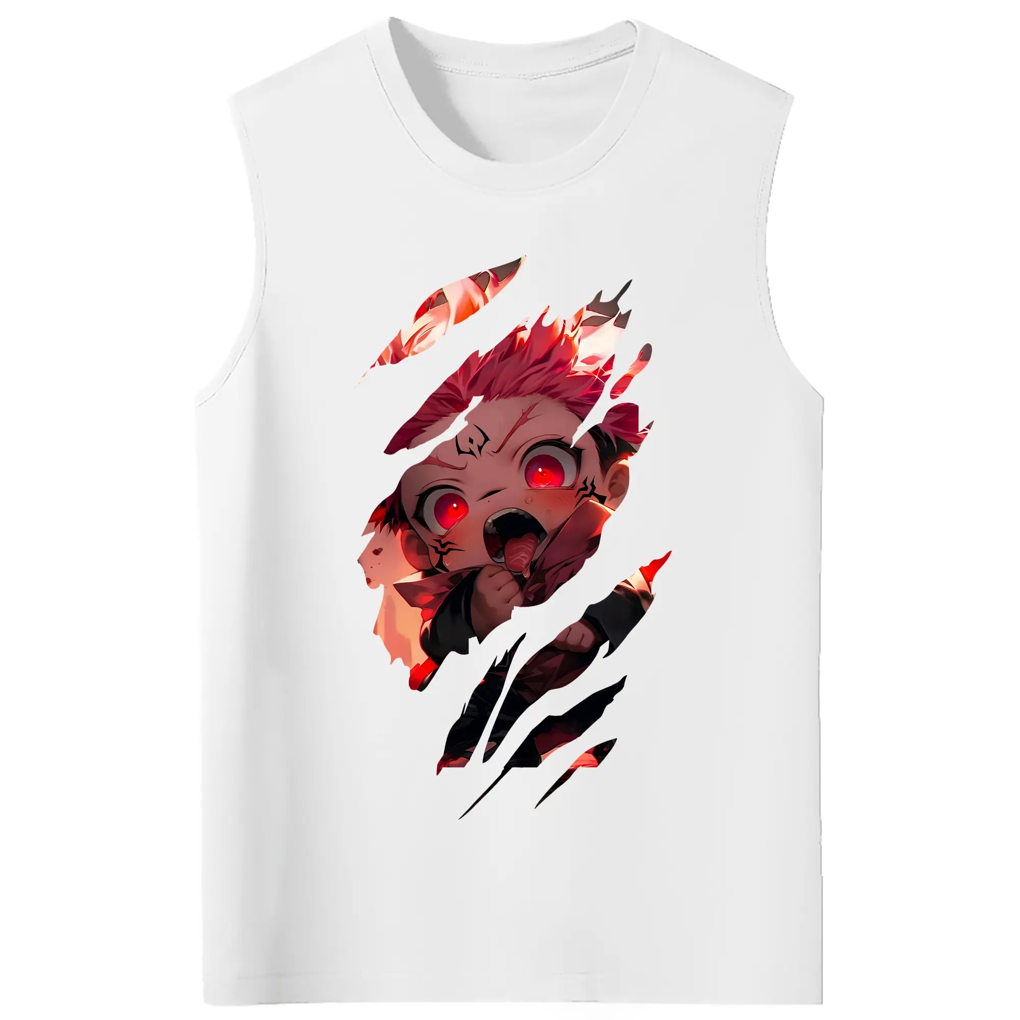 呪術廻戦 グッズ,虎杖 悠仁 - コットン100％ タンクトップ ・ フロントプリント ・ タイトフィット ・ 快適 通気性 ・ スポーツ カジュアル 散歩用