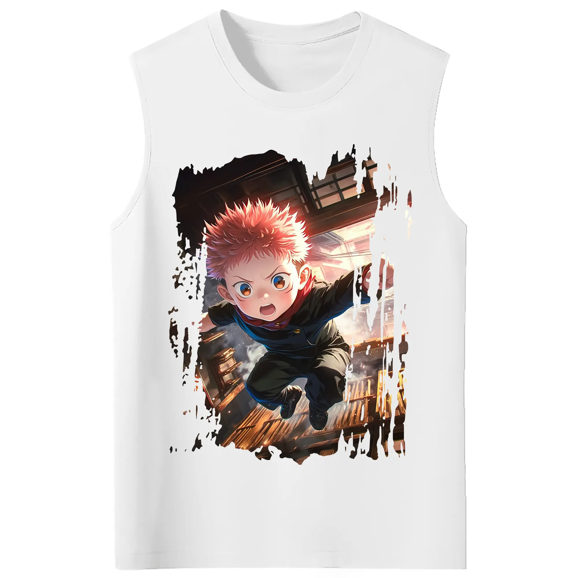 呪術廻戦 グッズ,虎杖 悠仁 - コットン100％ タンクトップ ・ フロントプリント ・ タイトフィット ・ 快適 通気性 ・ スポーツ カジュアル 散歩用