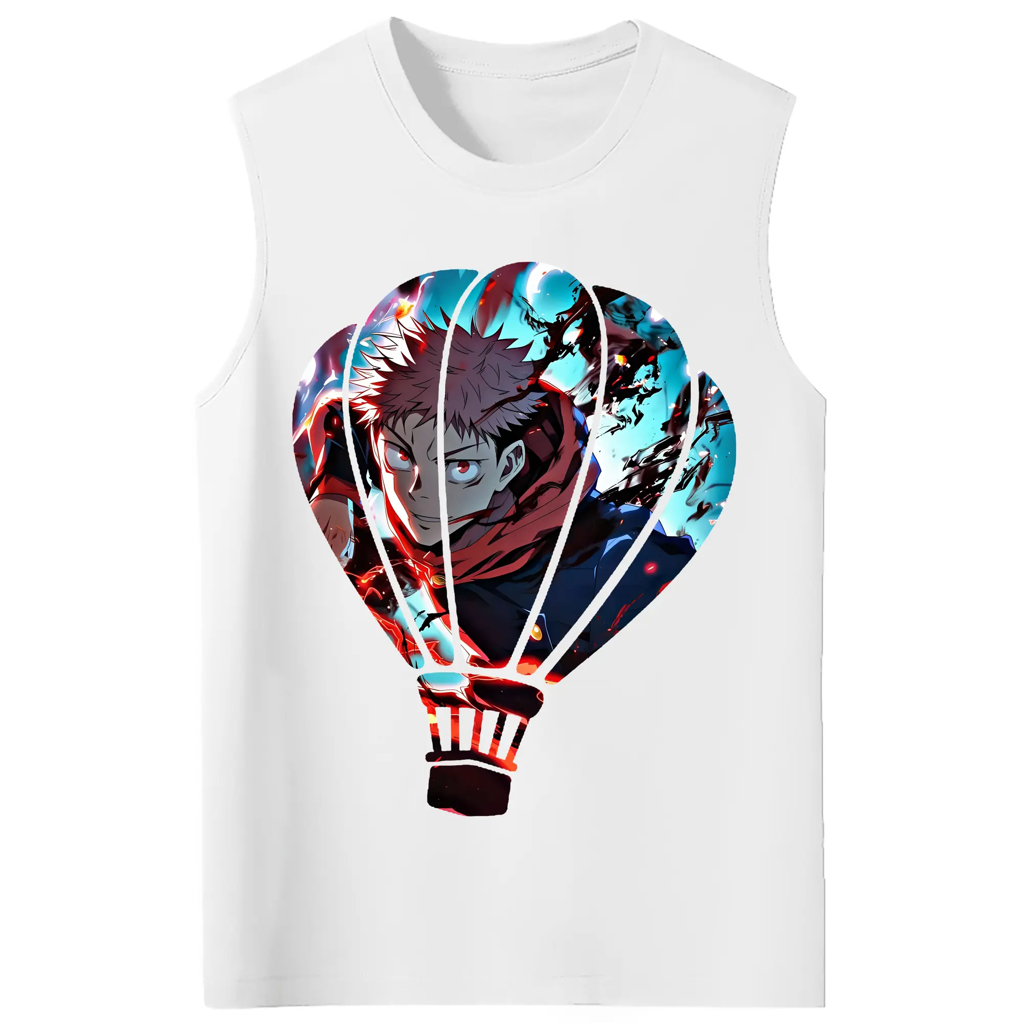 呪術廻戦 グッズ,虎杖 悠仁 - コットン100％ タンクトップ ・ フロントプリント ・ タイトフィット ・ 快適 通気性 ・ スポーツ カジュアル 散歩用