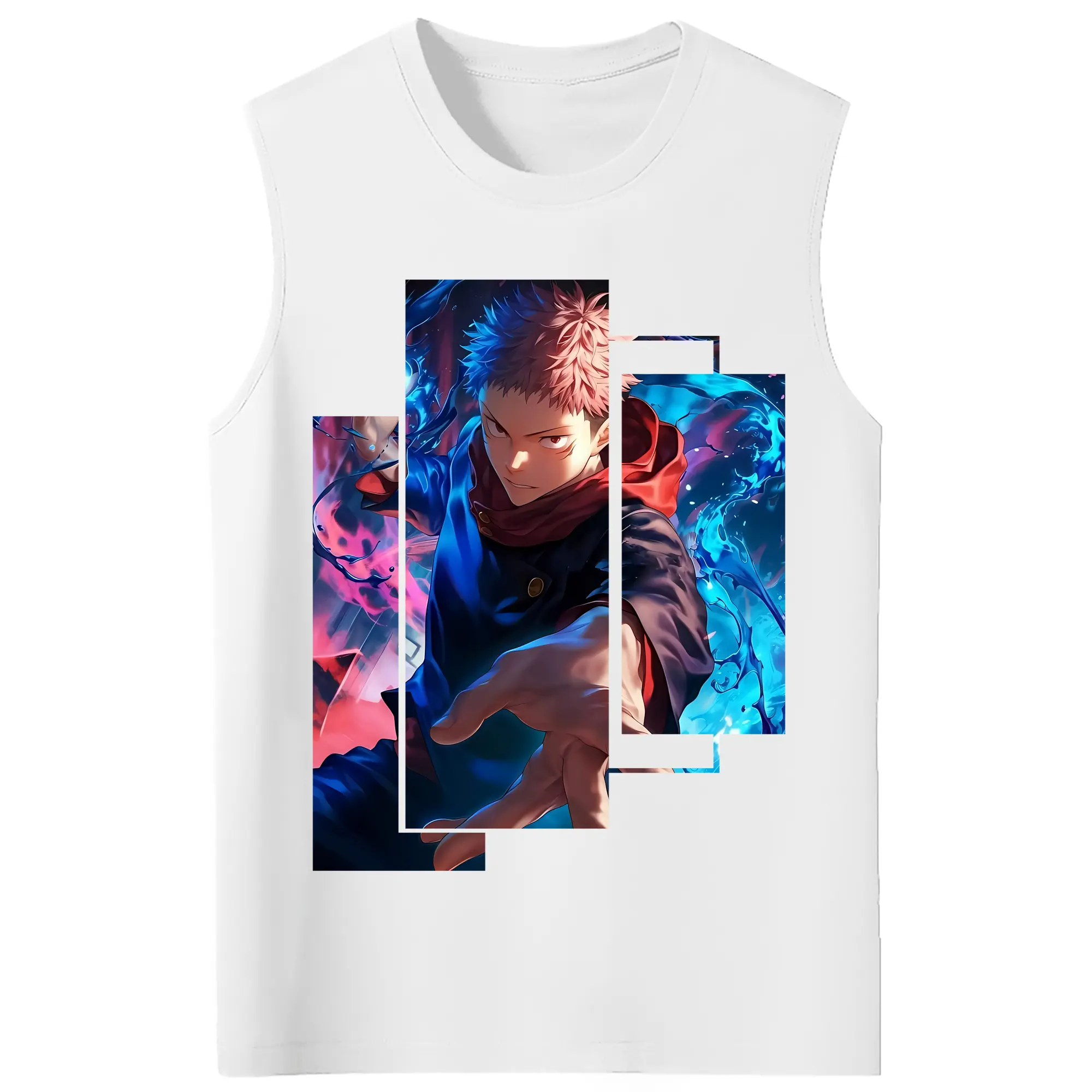 呪術廻戦 グッズ,虎杖 悠仁 - コットン100％ タンクトップ ・ フロントプリント ・ タイトフィット ・ 快適 通気性 ・ スポーツ カジュアル 散歩用