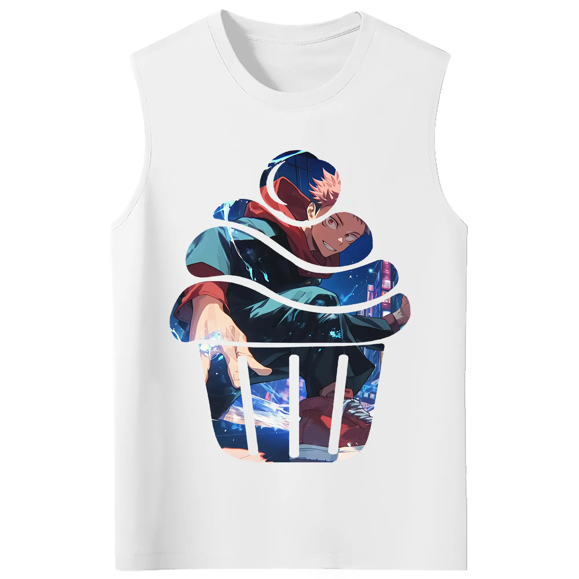 呪術廻戦 グッズ,虎杖 悠仁 - コットン100％ タンクトップ ・ フロントプリント ・ タイトフィット ・ 快適 通気性 ・ スポーツ カジュアル 散歩用