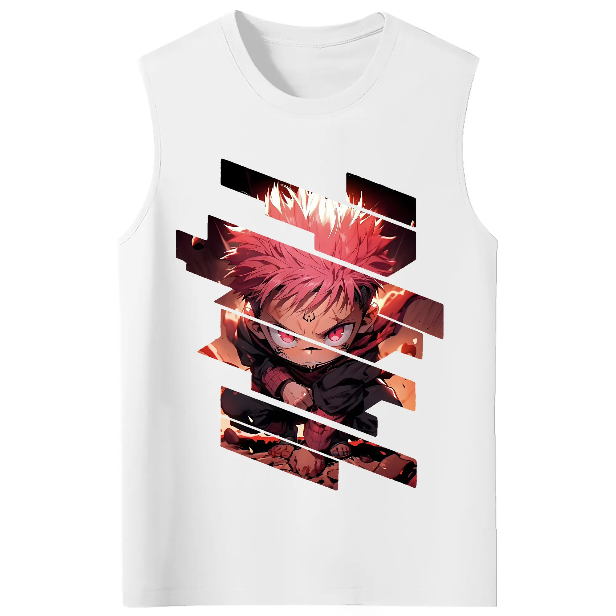 呪術廻戦 グッズ,虎杖 悠仁 - コットン100％ タンクトップ ・ フロントプリント ・ タイトフィット ・ 快適 通気性 ・ スポーツ カジュアル 散歩用