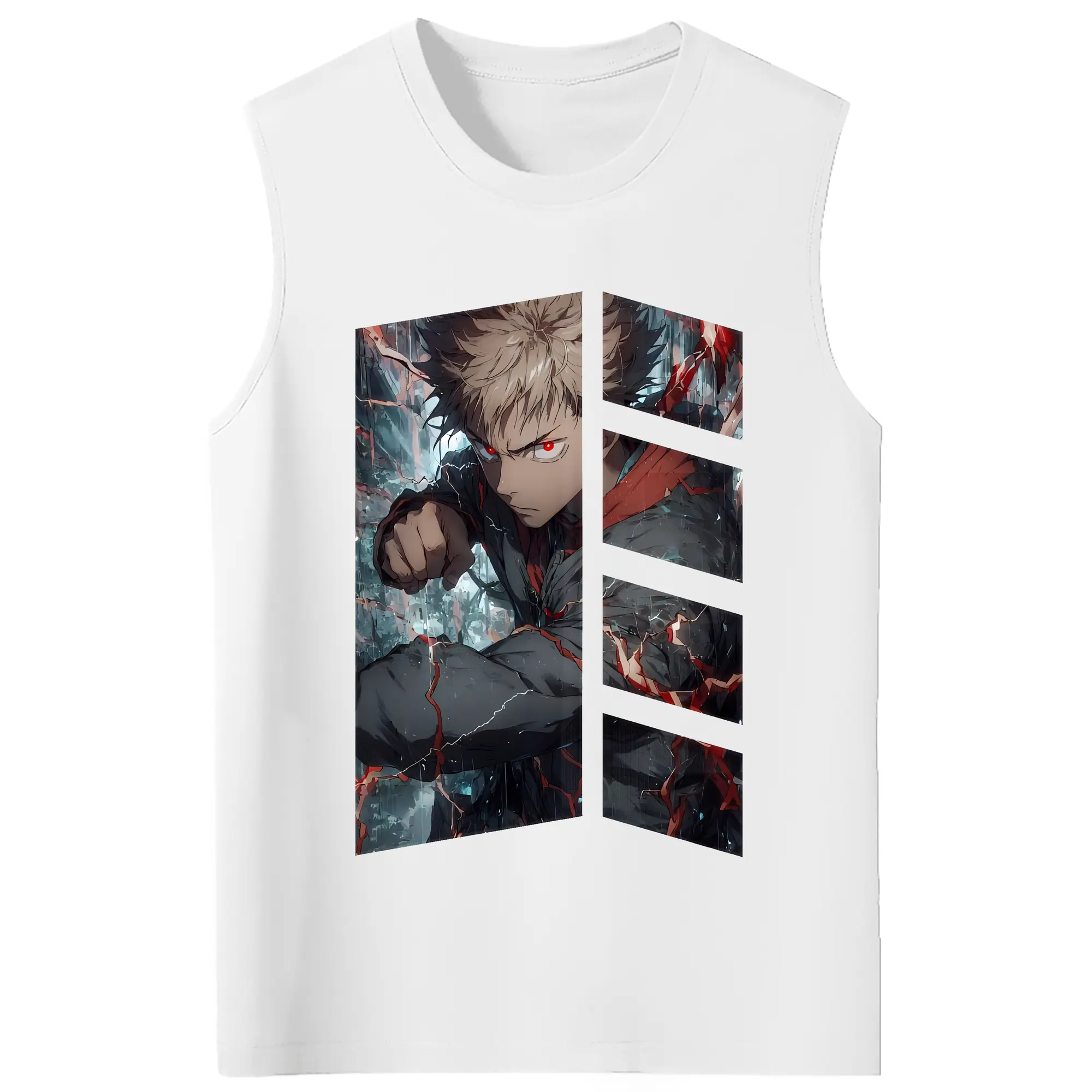 呪術廻戦 グッズ,虎杖 悠仁 - コットン100％ タンクトップ ・ フロントプリント ・ タイトフィット ・ 快適 通気性 ・ スポーツ カジュアル 散歩用