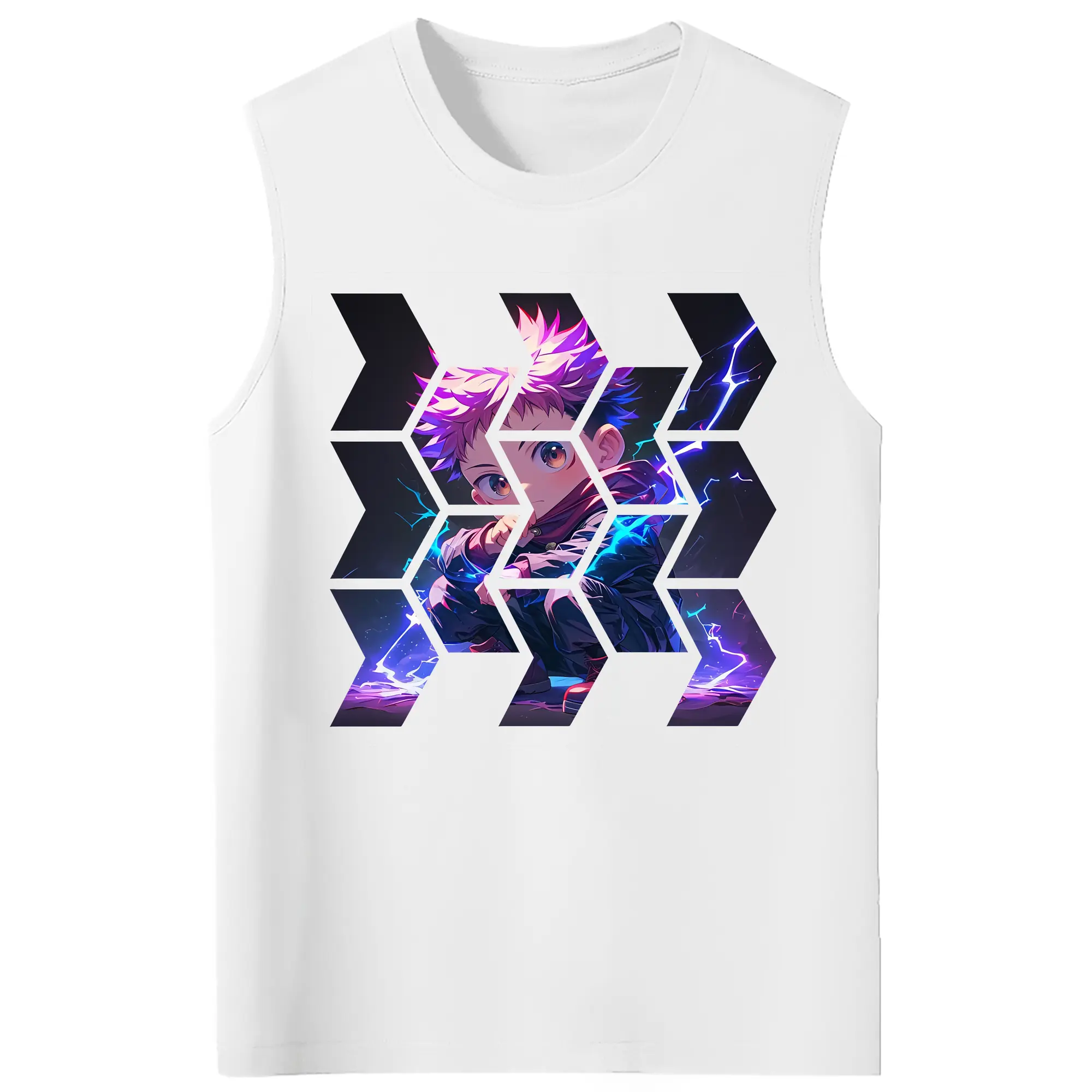 呪術廻戦 グッズ,虎杖 悠仁 - コットン100％ タンクトップ ・ フロントプリント ・ タイトフィット ・ 快適 通気性 ・ スポーツ カジュアル 散歩用