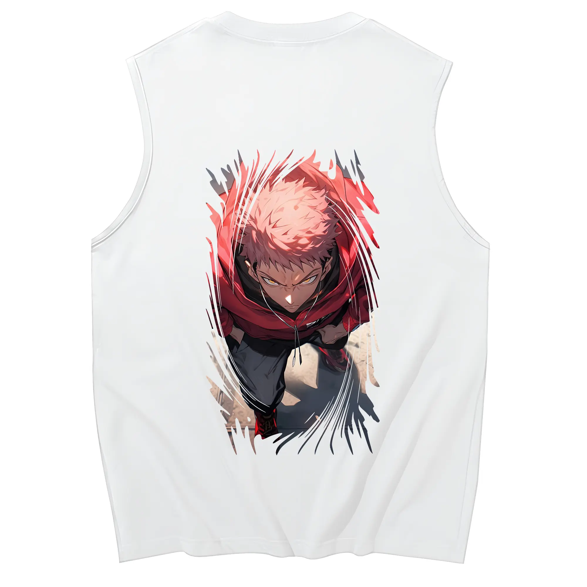 呪術廻戦 グッズ,虎杖 悠仁 - コットン100％ タンクトップ ・ 背面プリント ・ タイトシルエット ・ 快適 通気性 ・ スポーツ カジュアル 散歩用