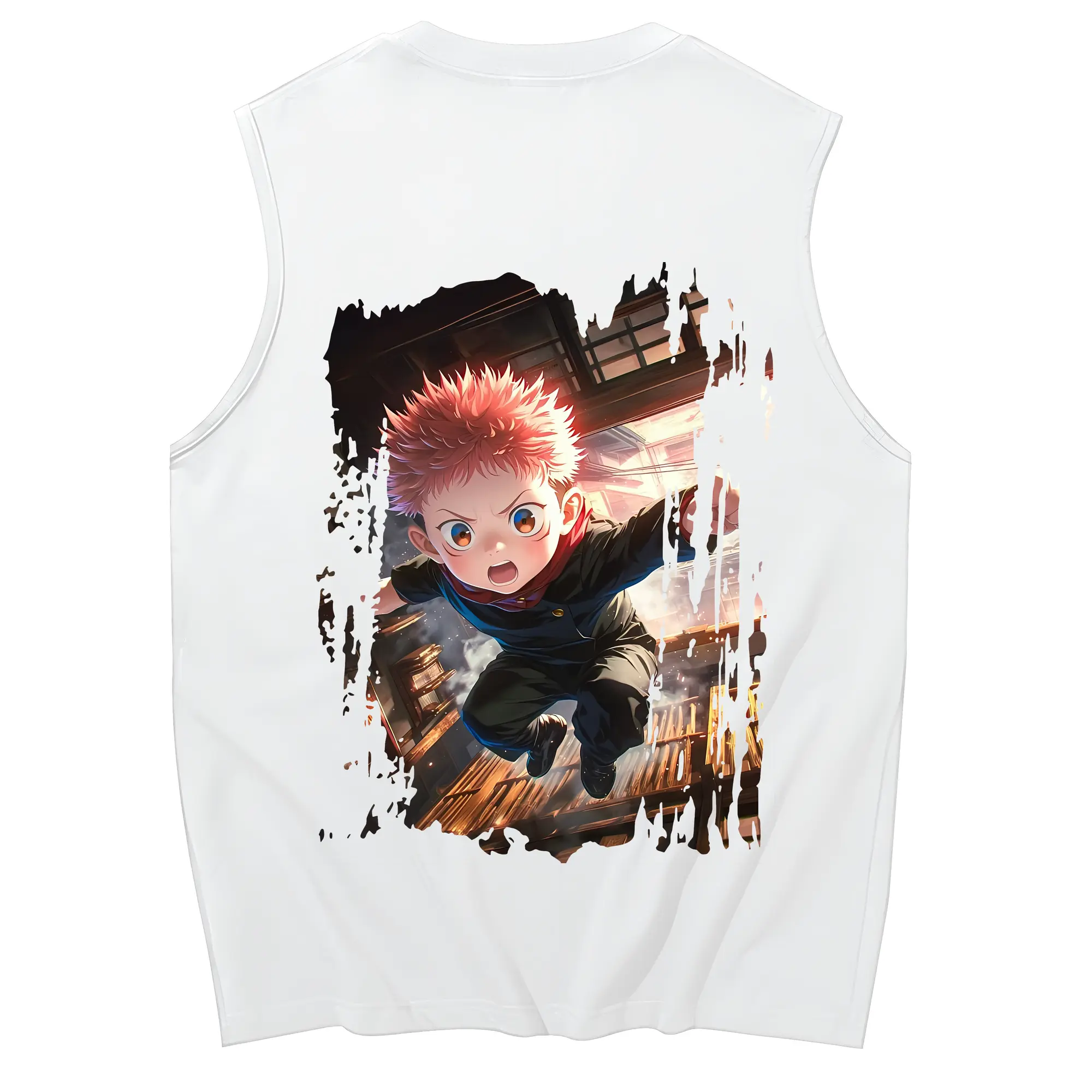 呪術廻戦 グッズ,虎杖 悠仁 - コットン100％ タンクトップ ・ 背面プリント ・ タイトシルエット ・ 快適 通気性 ・ スポーツ カジュアル 散歩用