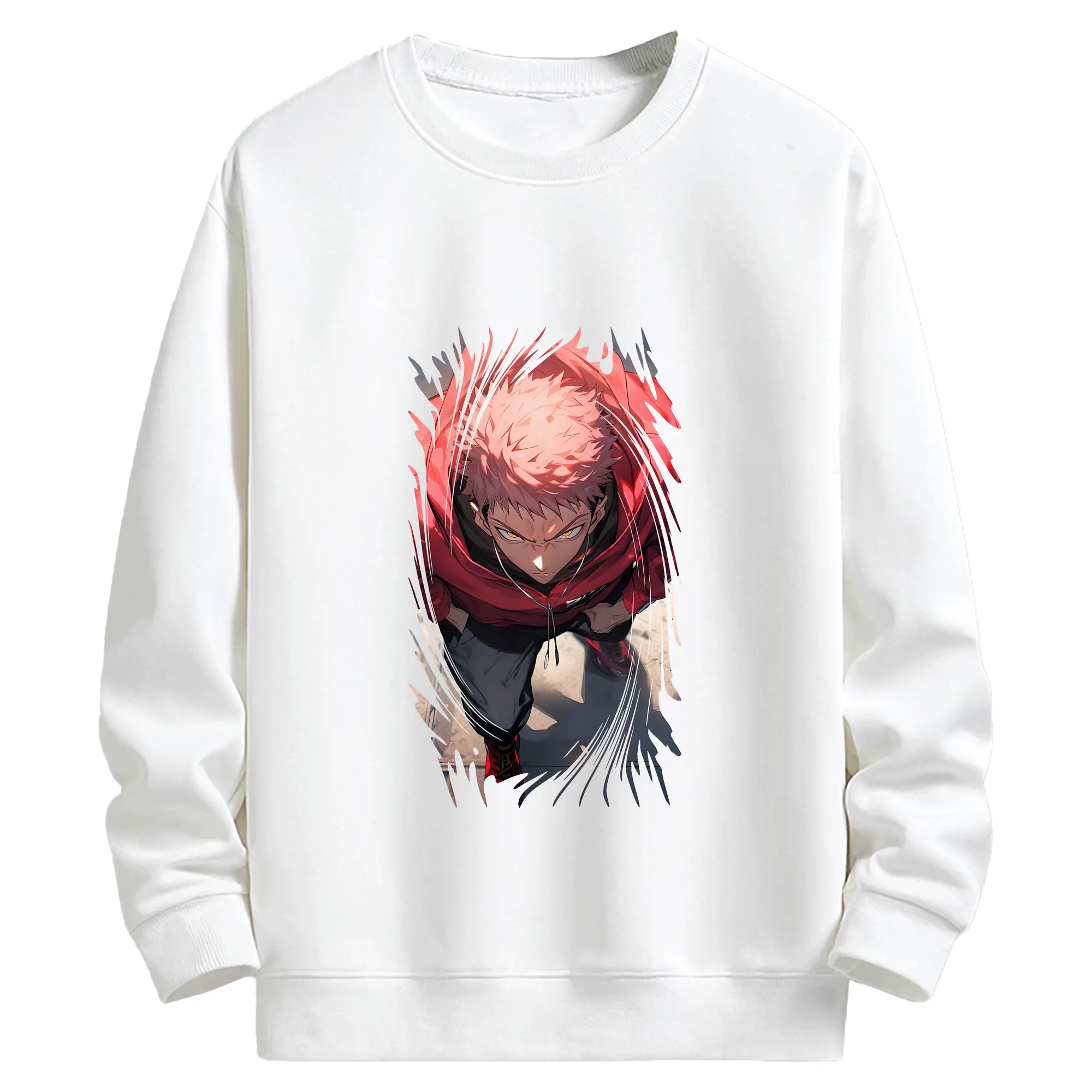 呪術廻戦 グッズ,虎杖 悠仁 - 高品質 クルーネック スウェット ・ コットン59％ ポリエステル41％ ・ ユニセックス 長袖 トレーナー ・ カジュアル デイリー スポーツ 散歩用