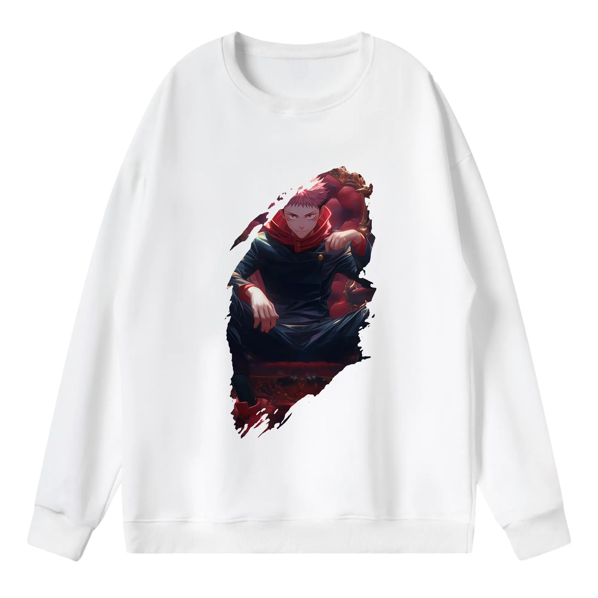 呪術廻戦 グッズ,虎杖 悠仁 - 薄手 クルーネック スウェット 裏毛260g · ポリエステル 春秋向け カジュアル 男女兼用 · トレーナー デイリー スポーツ 散歩に最適