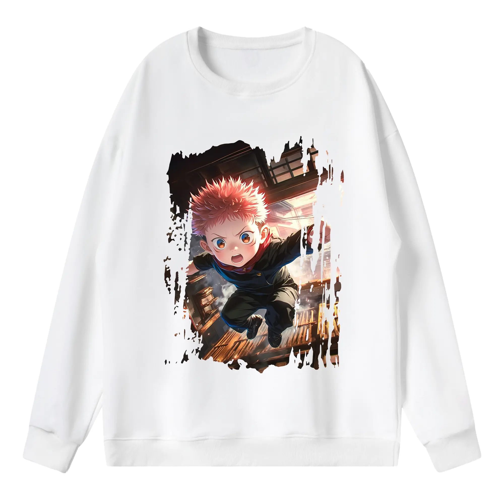 呪術廻戦 グッズ,虎杖 悠仁 - 薄手 クルーネック スウェット 裏毛260g · ポリエステル 春秋向け カジュアル 男女兼用 · トレーナー デイリー スポーツ 散歩に最適