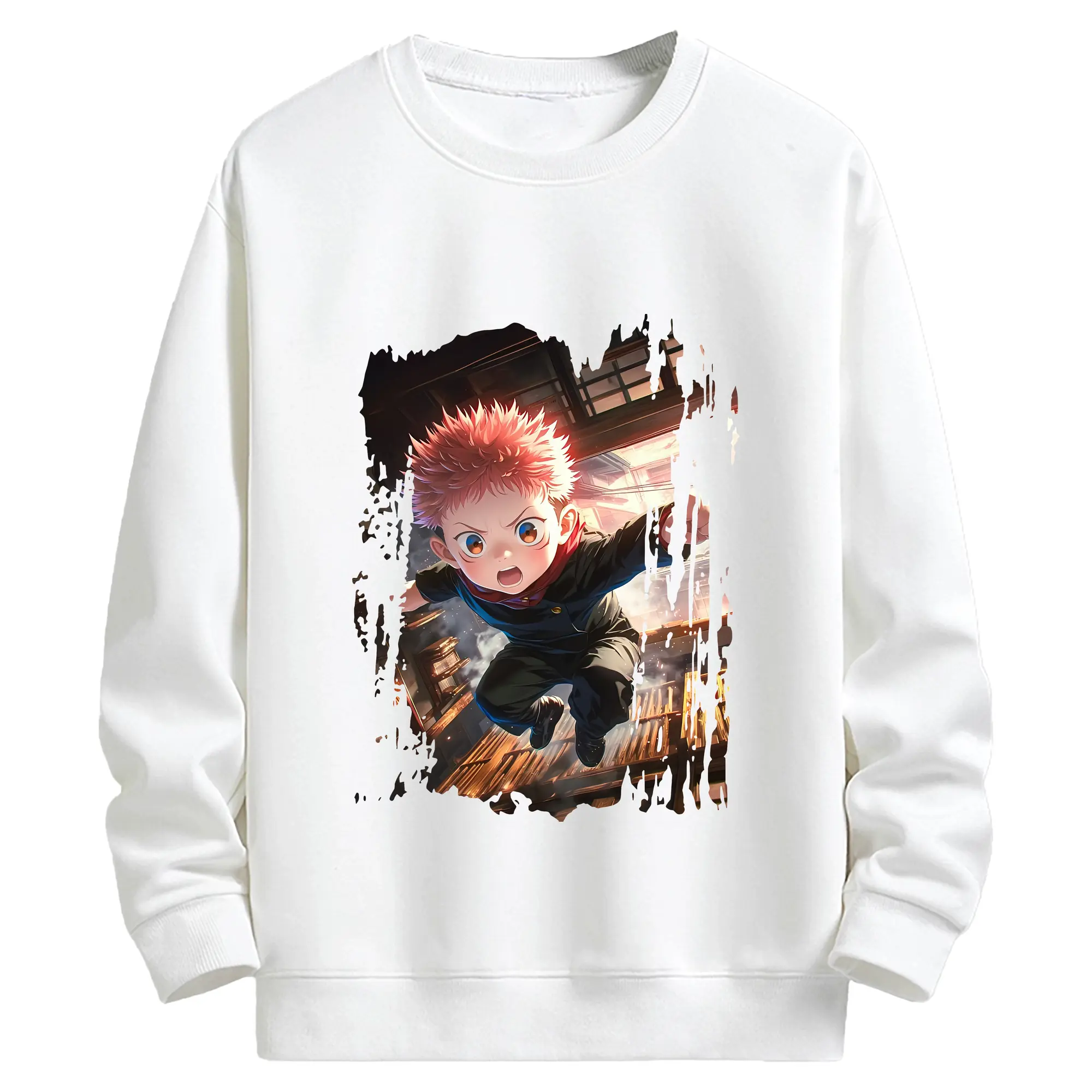 呪術廻戦 グッズ,虎杖 悠仁 - キッズ クルーネックスウェットシャツ ・ フロントプリント ・ 綿80％ ポリエステル20％ ・ 快適 通学 スポーツ 日常使い お散歩用