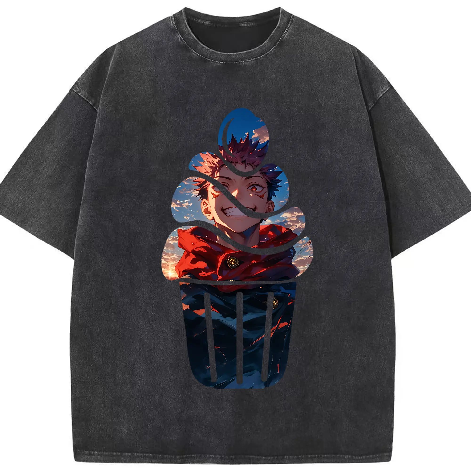 呪術廻戦 グッズ,虎杖 悠仁 - 綿100％ ヴィンテージ風 半袖Tシャツ ・ フロントプリント ・ 柔らか肌触り ・ 通気性 快適 ・ スポーツ カジュアル 外出用