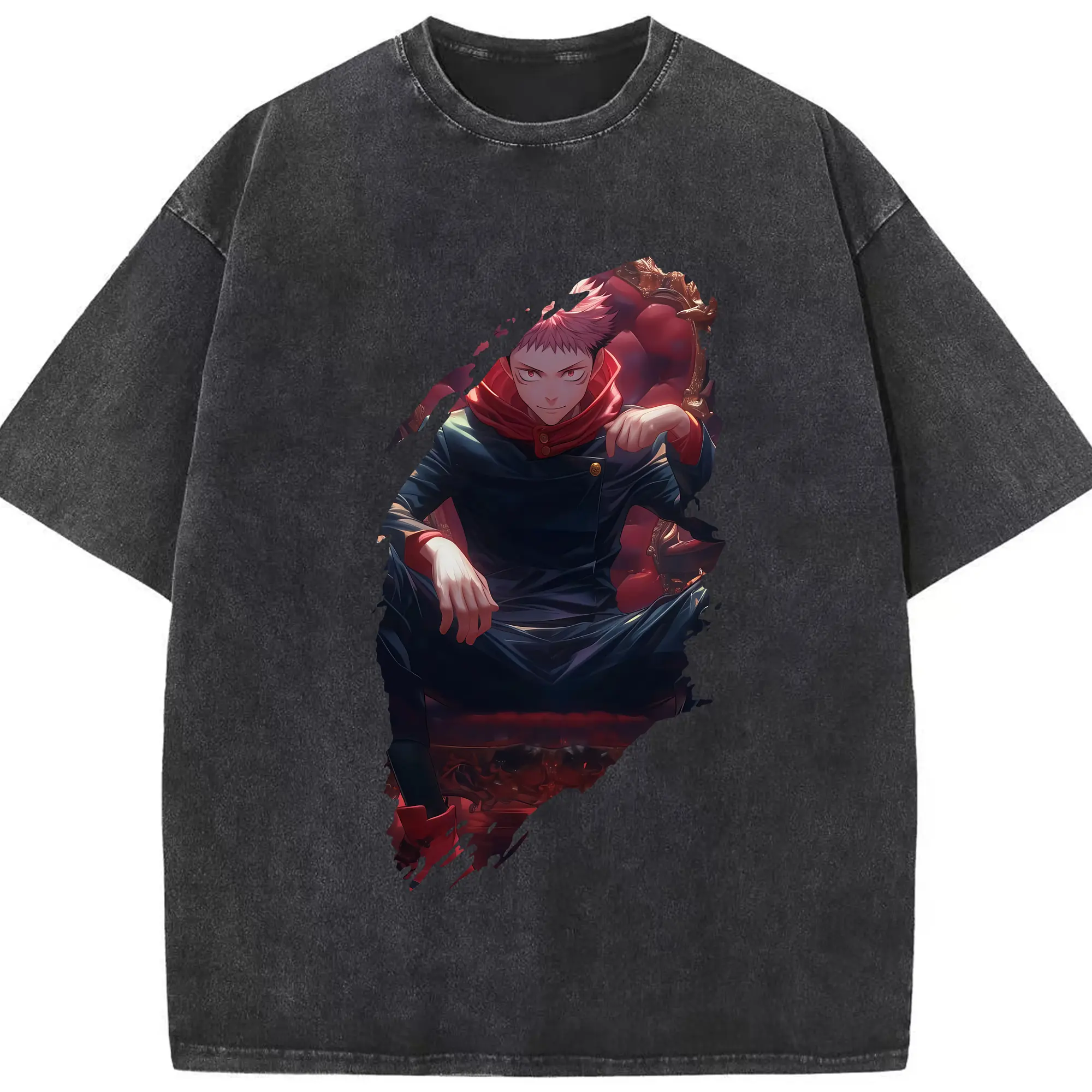 呪術廻戦 グッズ,虎杖 悠仁 - 綿100％ ヴィンテージ風 半袖Tシャツ ・ フロントプリント ・ 柔らか肌触り ・ 通気性 快適 ・ スポーツ カジュアル 外出用