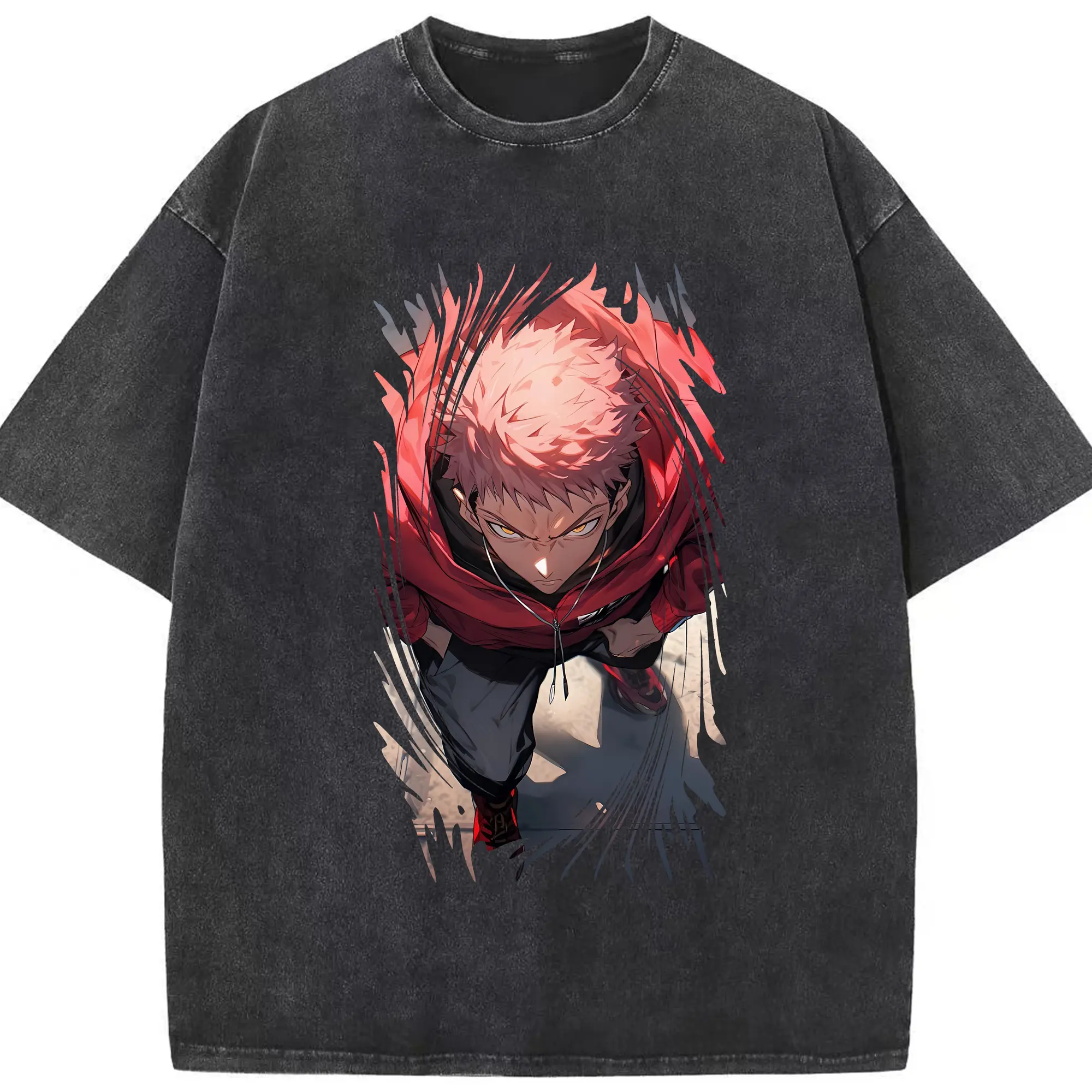 呪術廻戦 グッズ,虎杖 悠仁 - 綿100％ ヴィンテージ風 半袖Tシャツ ・ フロントプリント ・ 柔らか肌触り ・ 通気性 快適 ・ スポーツ カジュアル 外出用