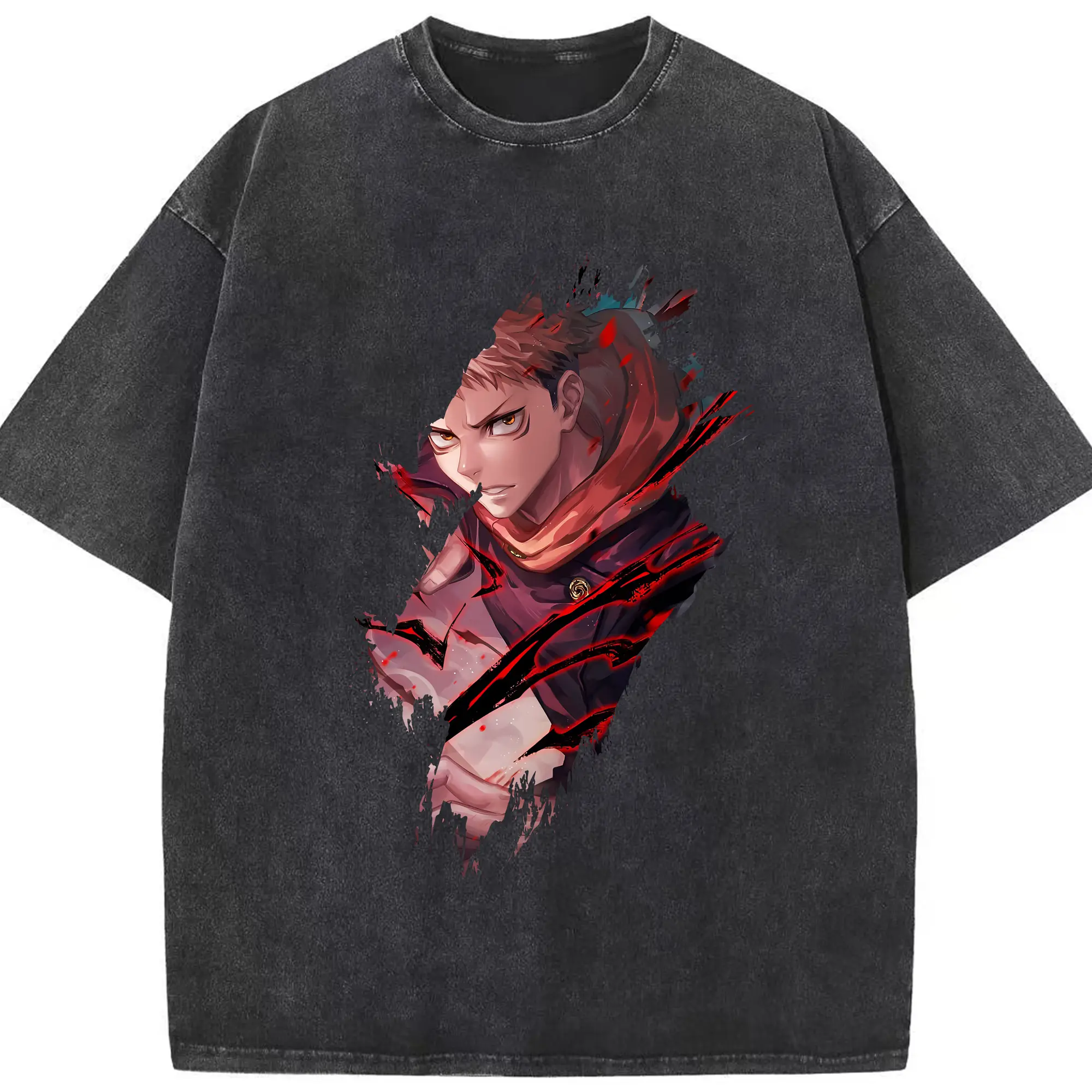 呪術廻戦 グッズ,虎杖 悠仁 - 綿100％ ヴィンテージ風 半袖Tシャツ ・ フロントプリント ・ 柔らか肌触り ・ 通気性 快適 ・ スポーツ カジュアル 外出用