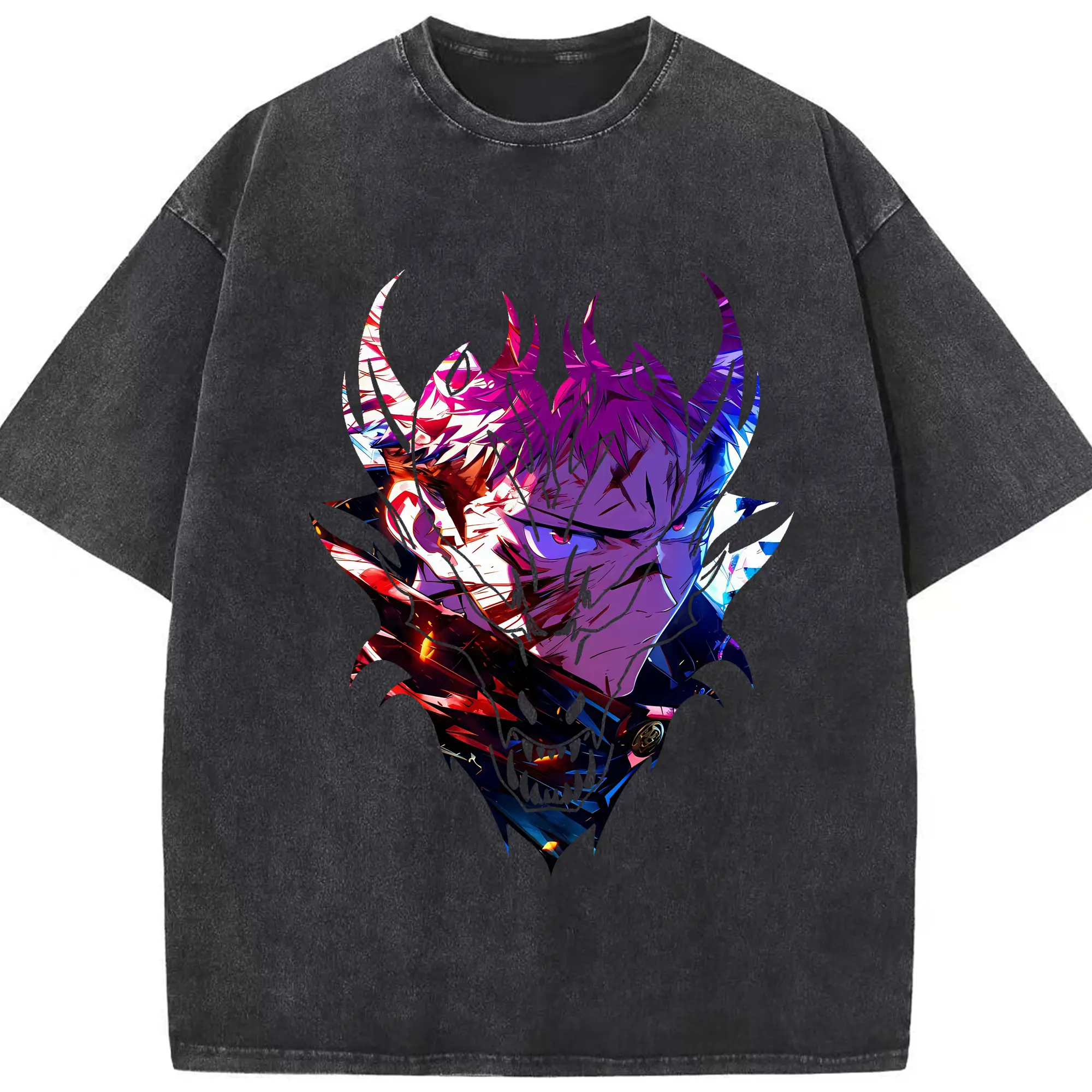 呪術廻戦 グッズ,虎杖 悠仁 - 綿100％ ヴィンテージ風 半袖Tシャツ ・ フロントプリント ・ 柔らか肌触り ・ 通気性 快適 ・ スポーツ カジュアル 外出用