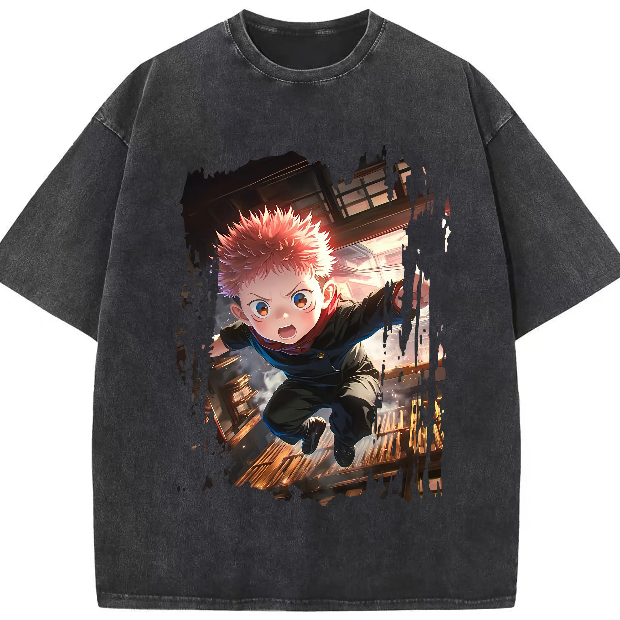 呪術廻戦 グッズ,虎杖 悠仁 - 綿100％ ヴィンテージ風 半袖Tシャツ ・ フロントプリント ・ 柔らか肌触り ・ 通気性 快適 ・ スポーツ カジュアル 外出用