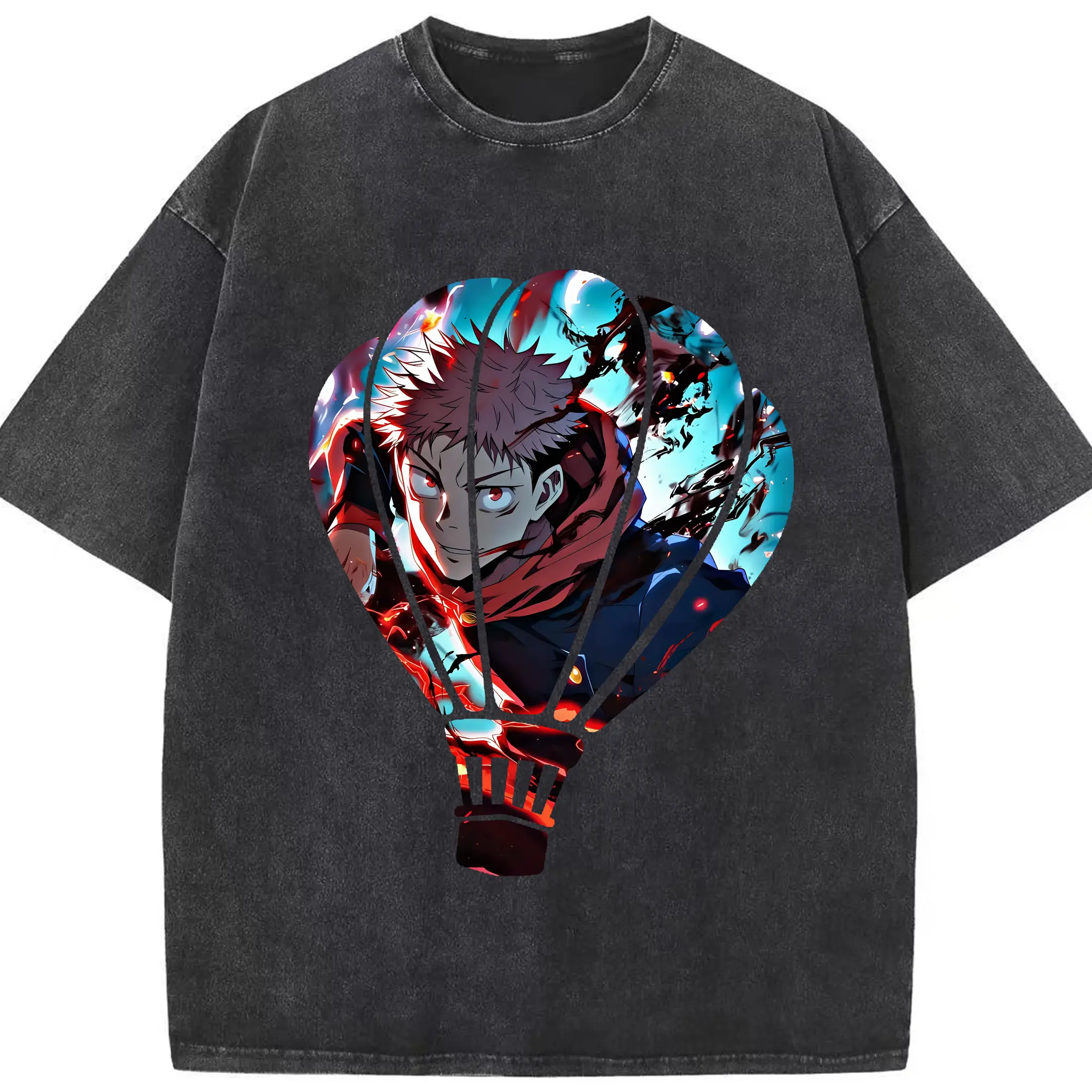 呪術廻戦 グッズ,虎杖 悠仁 - 綿100％ ヴィンテージ風 半袖Tシャツ ・ フロントプリント ・ 柔らか肌触り ・ 通気性 快適 ・ スポーツ カジュアル 外出用