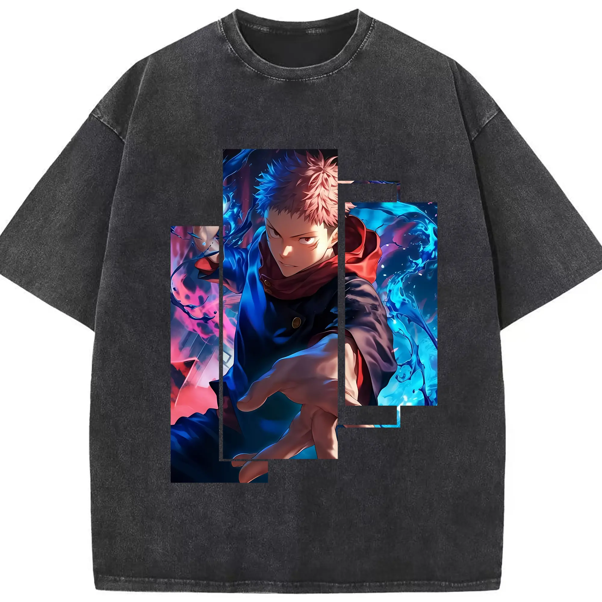 呪術廻戦 グッズ,虎杖 悠仁 - 綿100％ ヴィンテージ風 半袖Tシャツ ・ フロントプリント ・ 柔らか肌触り ・ 通気性 快適 ・ スポーツ カジュアル 外出用