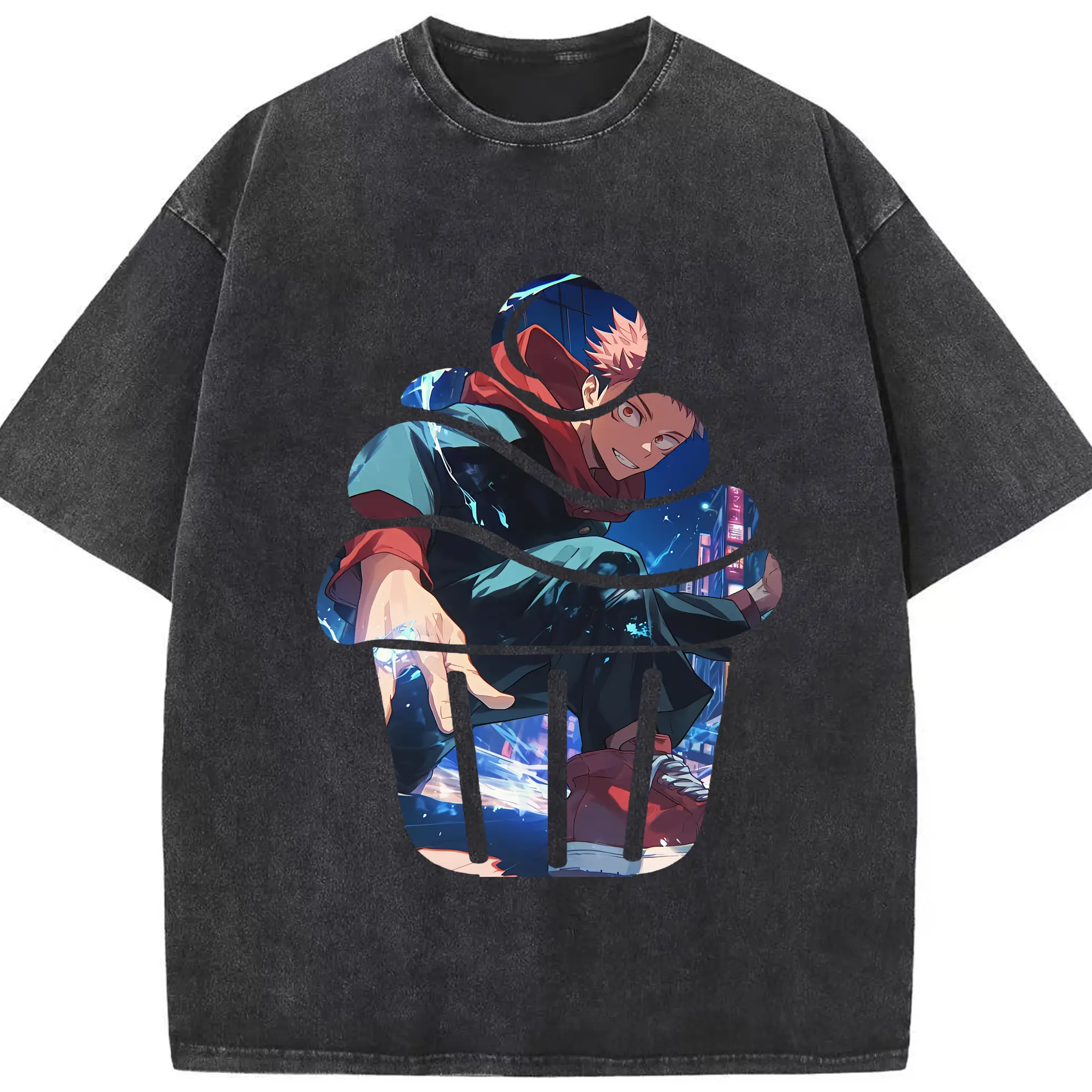 呪術廻戦 グッズ,虎杖 悠仁 - 綿100％ ヴィンテージ風 半袖Tシャツ ・ フロントプリント ・ 柔らか肌触り ・ 通気性 快適 ・ スポーツ カジュアル 外出用