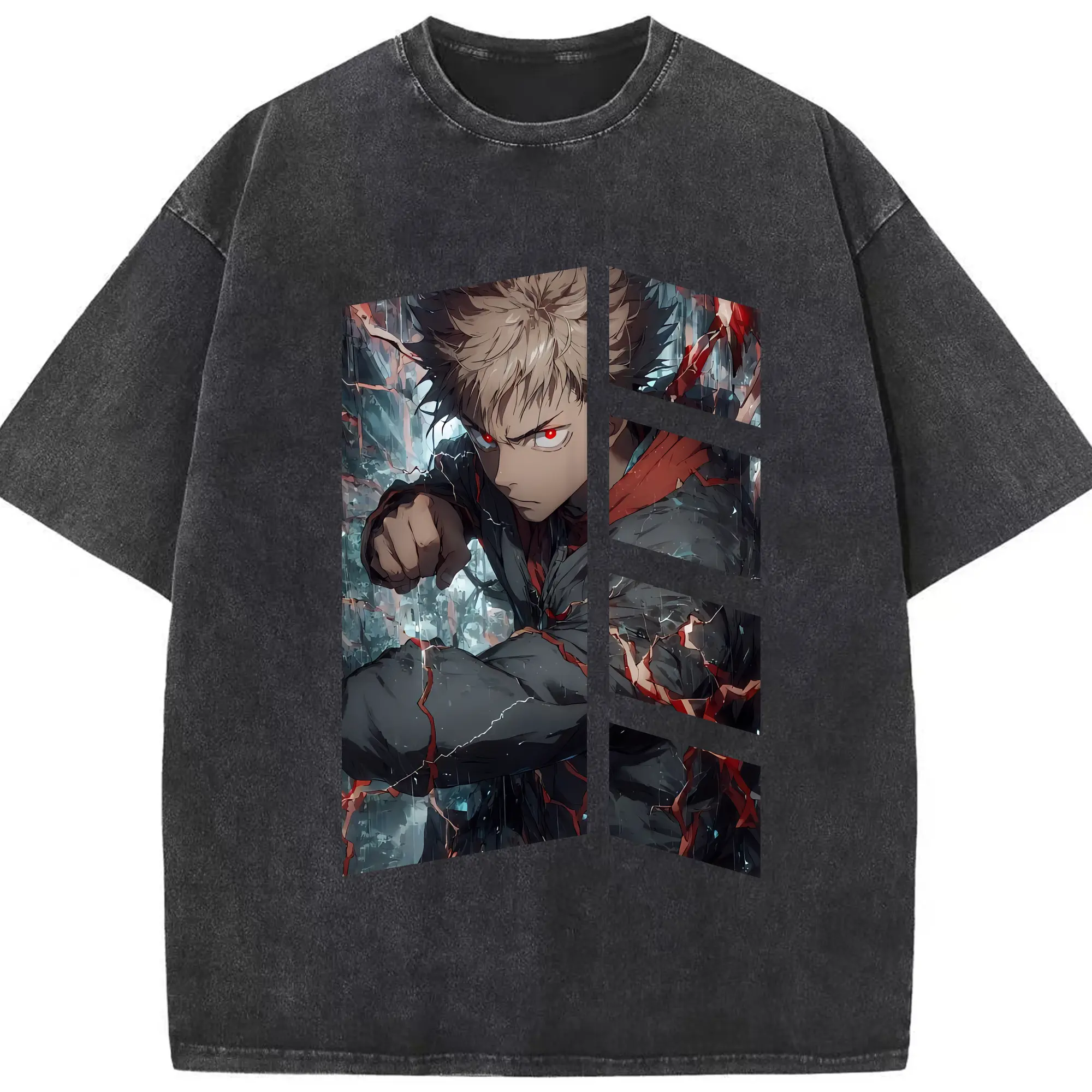 呪術廻戦 グッズ,虎杖 悠仁 - 綿100％ ヴィンテージ風 半袖Tシャツ ・ フロントプリント ・ 柔らか肌触り ・ 通気性 快適 ・ スポーツ カジュアル 外出用