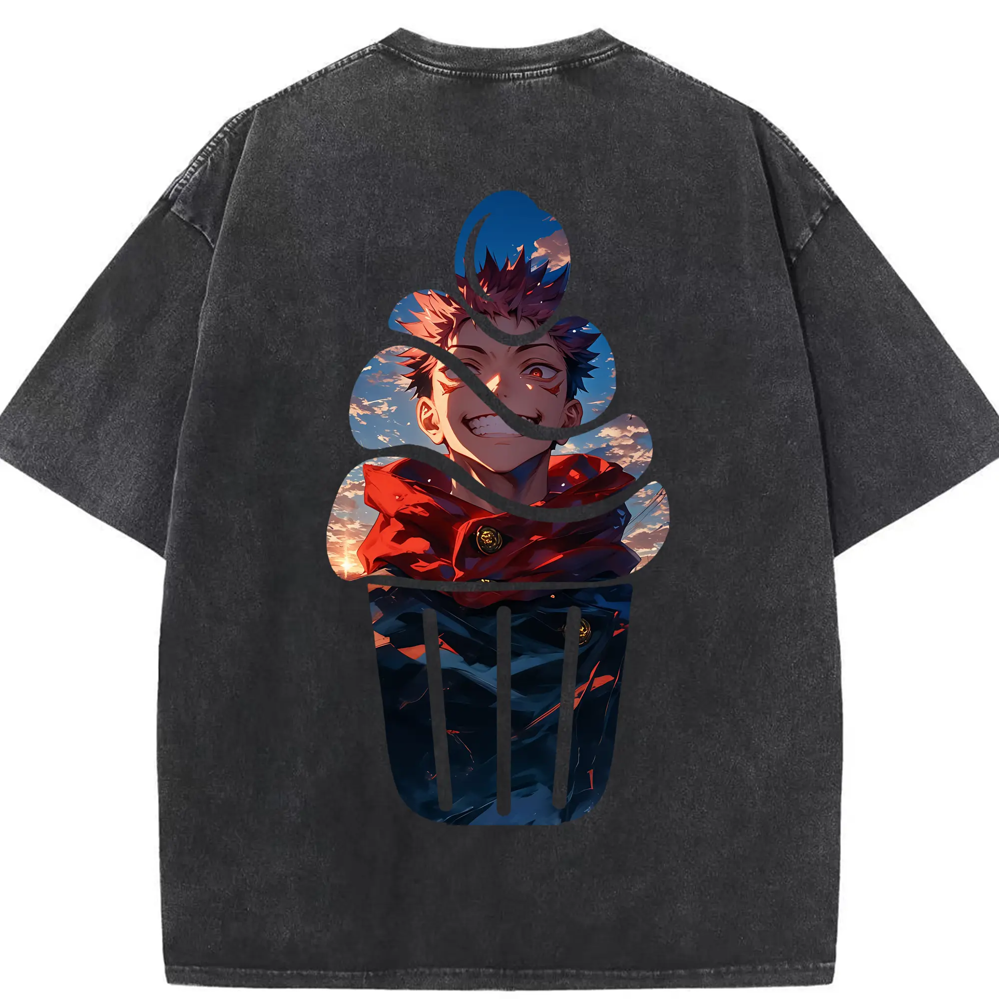 呪術廻戦 グッズ,虎杖 悠仁 - 綿100％ ヴィンテージ風 半袖Tシャツ ・ 背面プリント ・ 柔らか肌触り ・ 通気性 快適 ・ スポーツ カジュアル 外出用